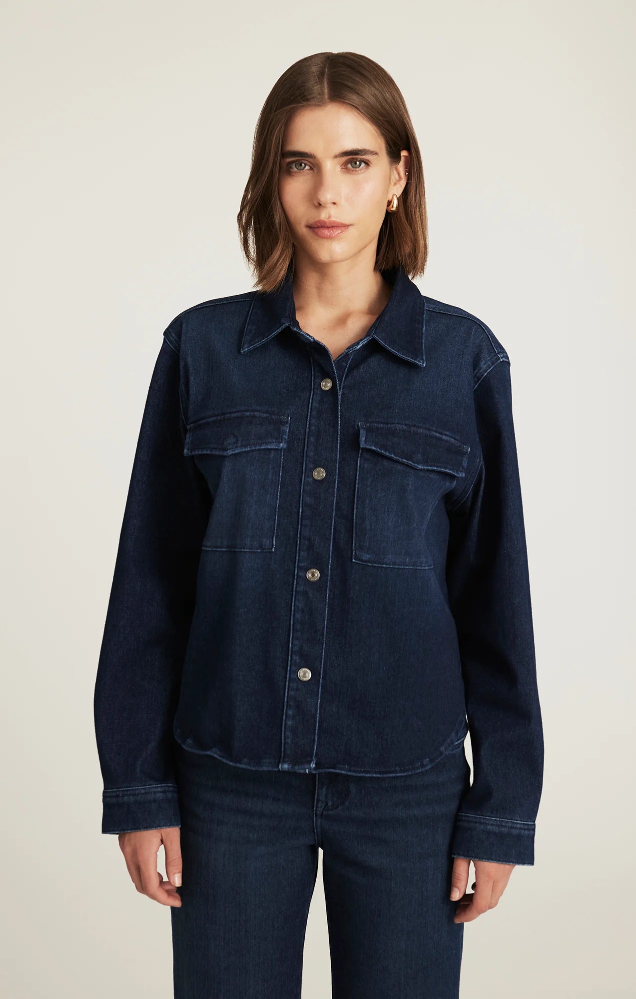 Mavi Tia Snap Front Denim Shirt DARK BLUE