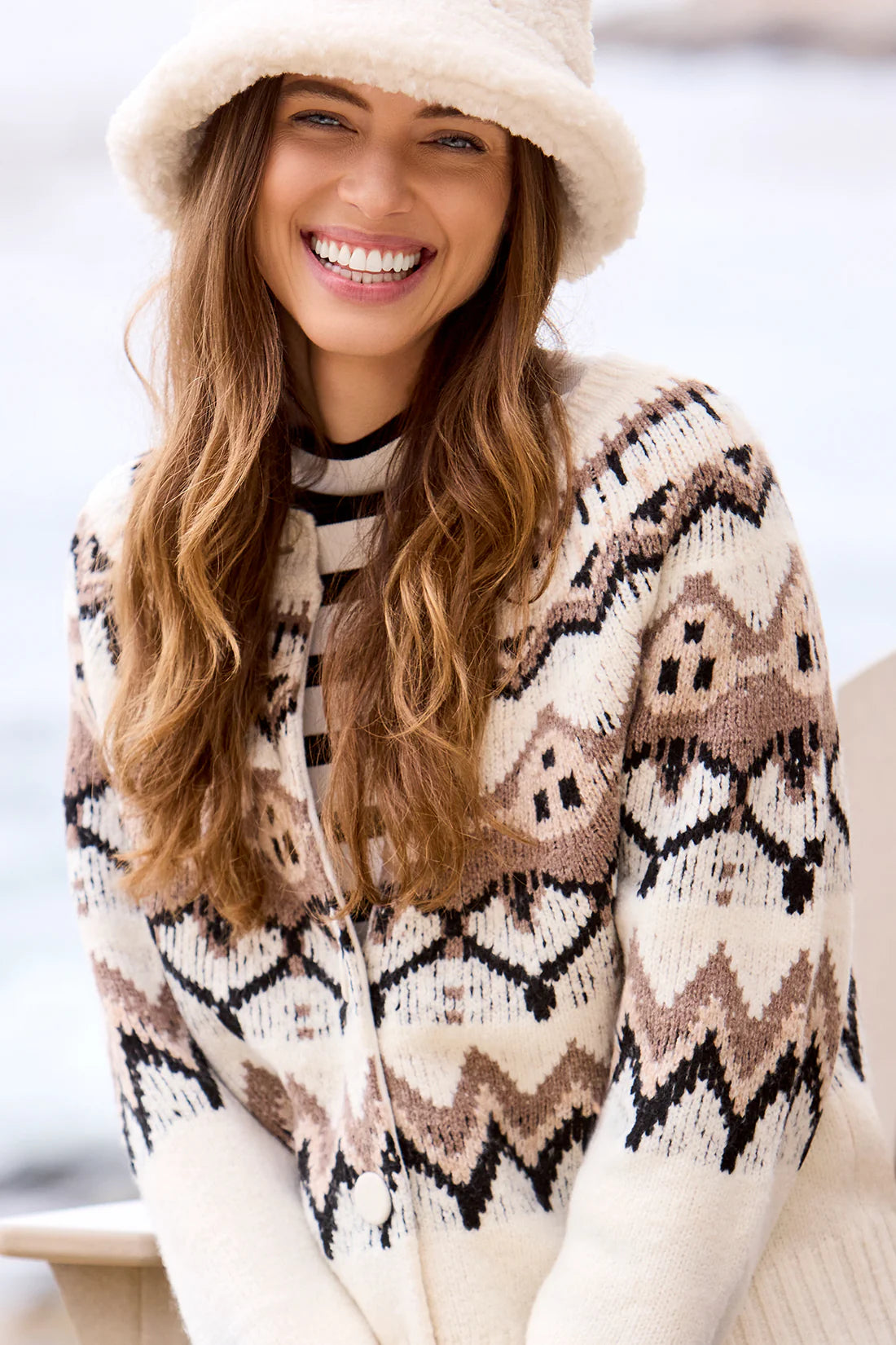 Tribal Fair Isle Button Front Sweater MOONSTONE