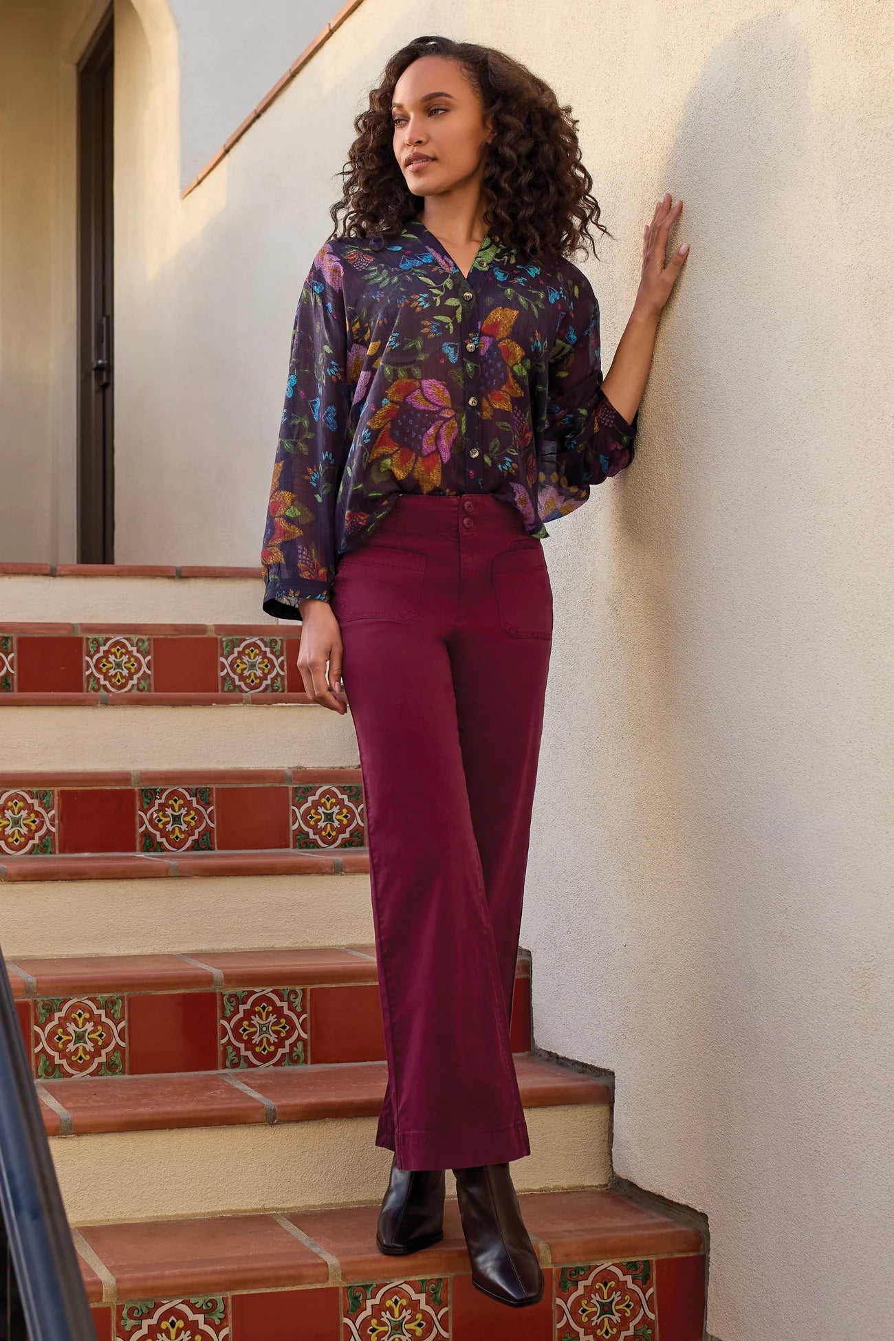 Tribal Flowy Dolman Sleeve Blouse NIGHTFALL