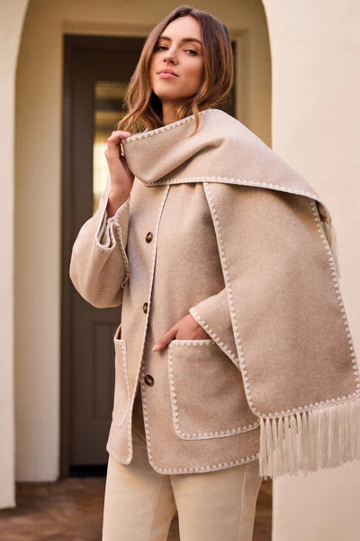 Tribal Button Front Coat w. Detachable Scarf ICELATTE