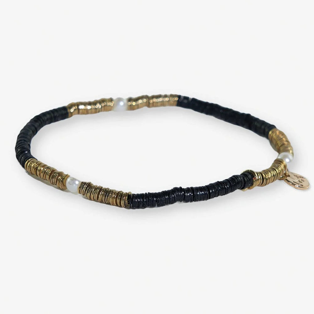 INK + ALLOY Rory Stretch Pearl & Sequin Bracelet BLK/GLD