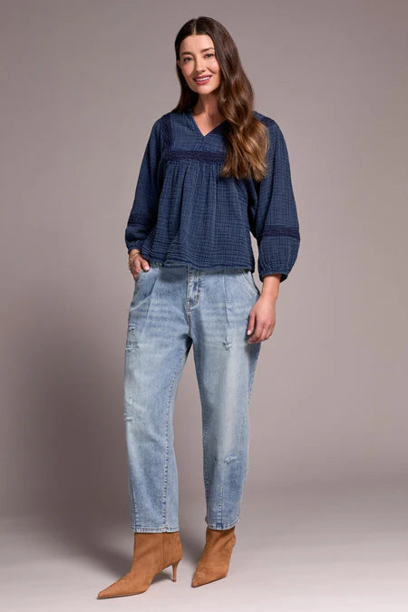 Tribal Audrey Girlfriend Barrel Jean WASHED BLUE
