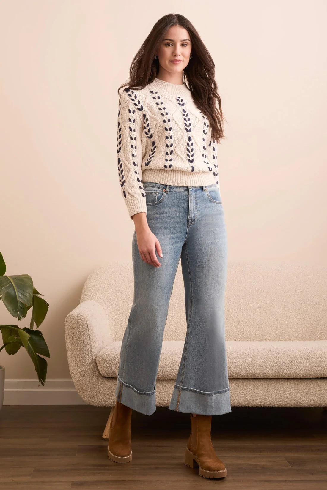 Tribal Brooke Cuffed Palazzo Jeans WASHED BLUE