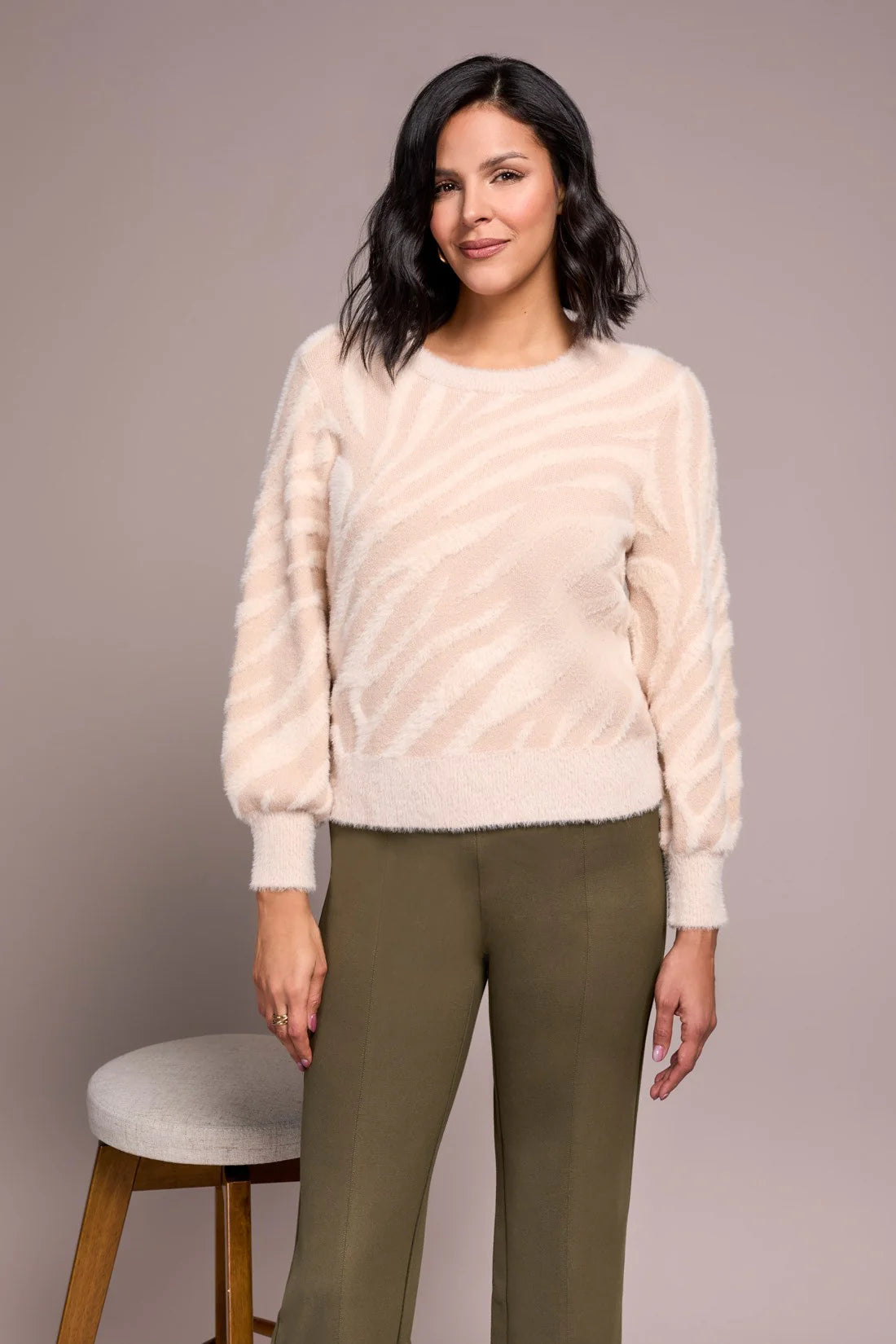 Tribal Double Knit Puff Long Sleeve Sweater SAND