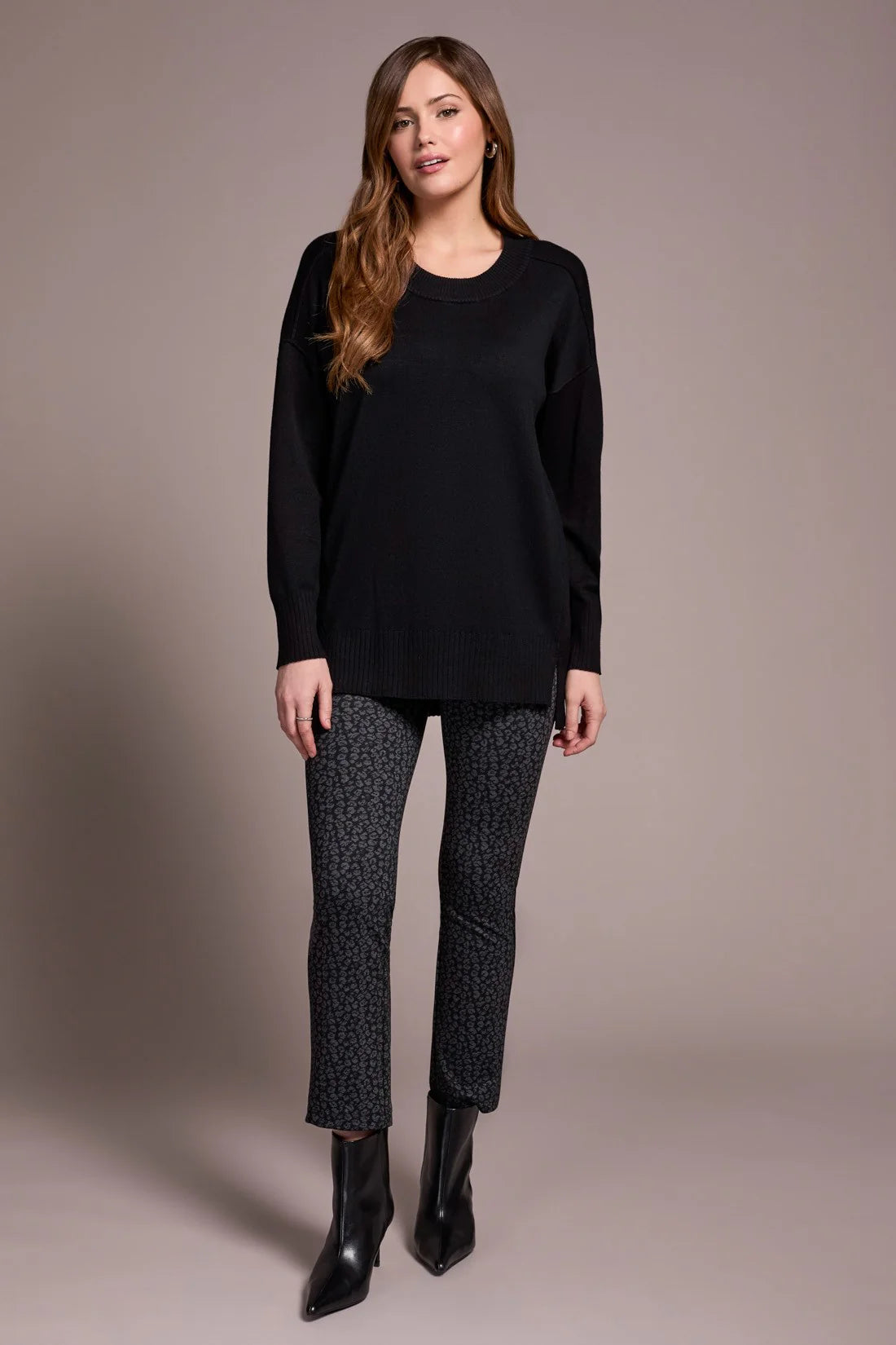 Tribal Drop Shoulder Crew Neck Tunic BLK