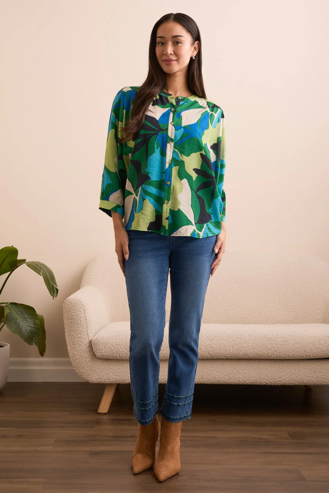 Tribal Flowy Dolman Sleeve Blouse FIELDGREEN
