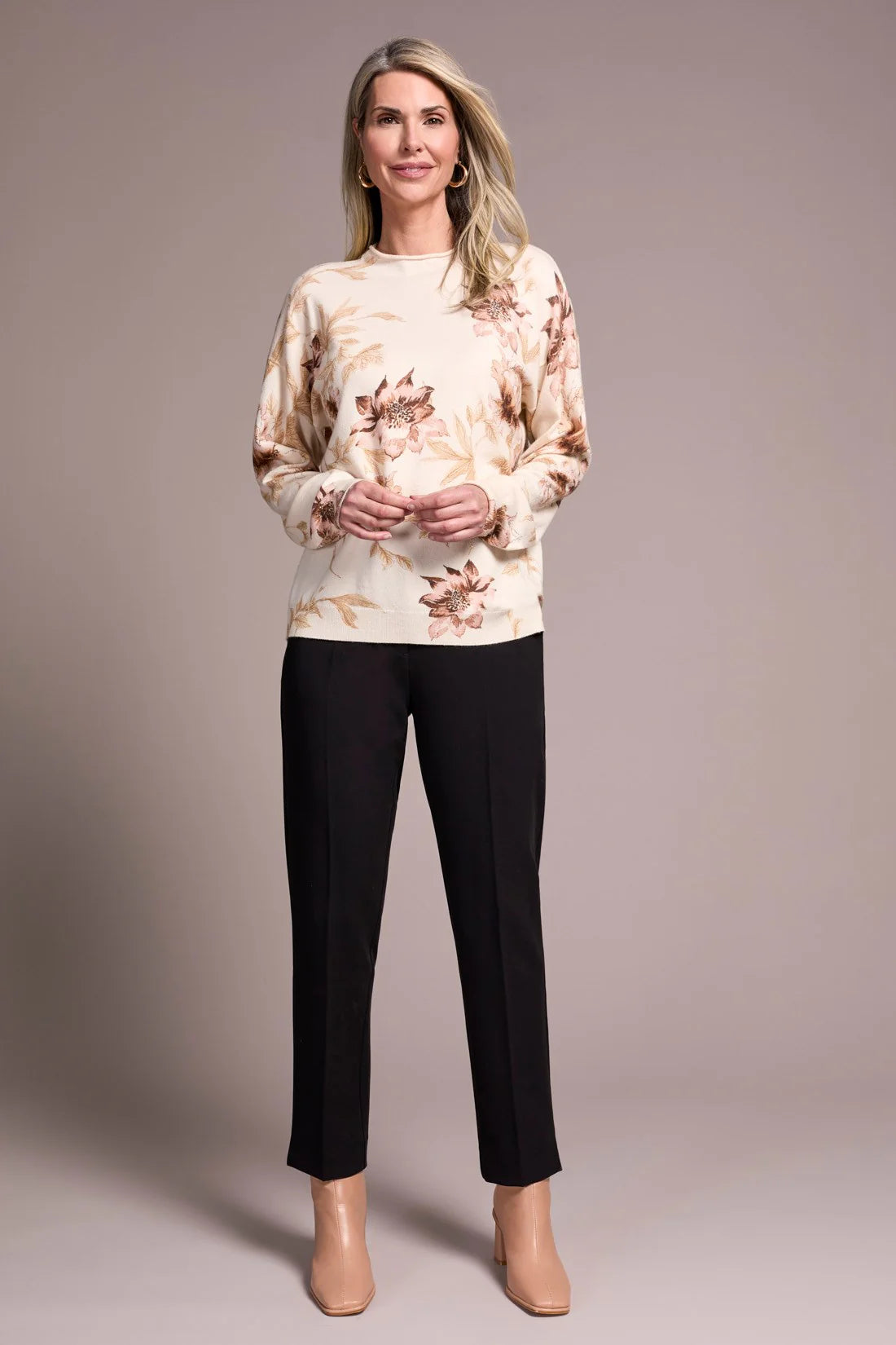 Tribal Funnel Neck Print Light-Weight Sweater MOONSTONE