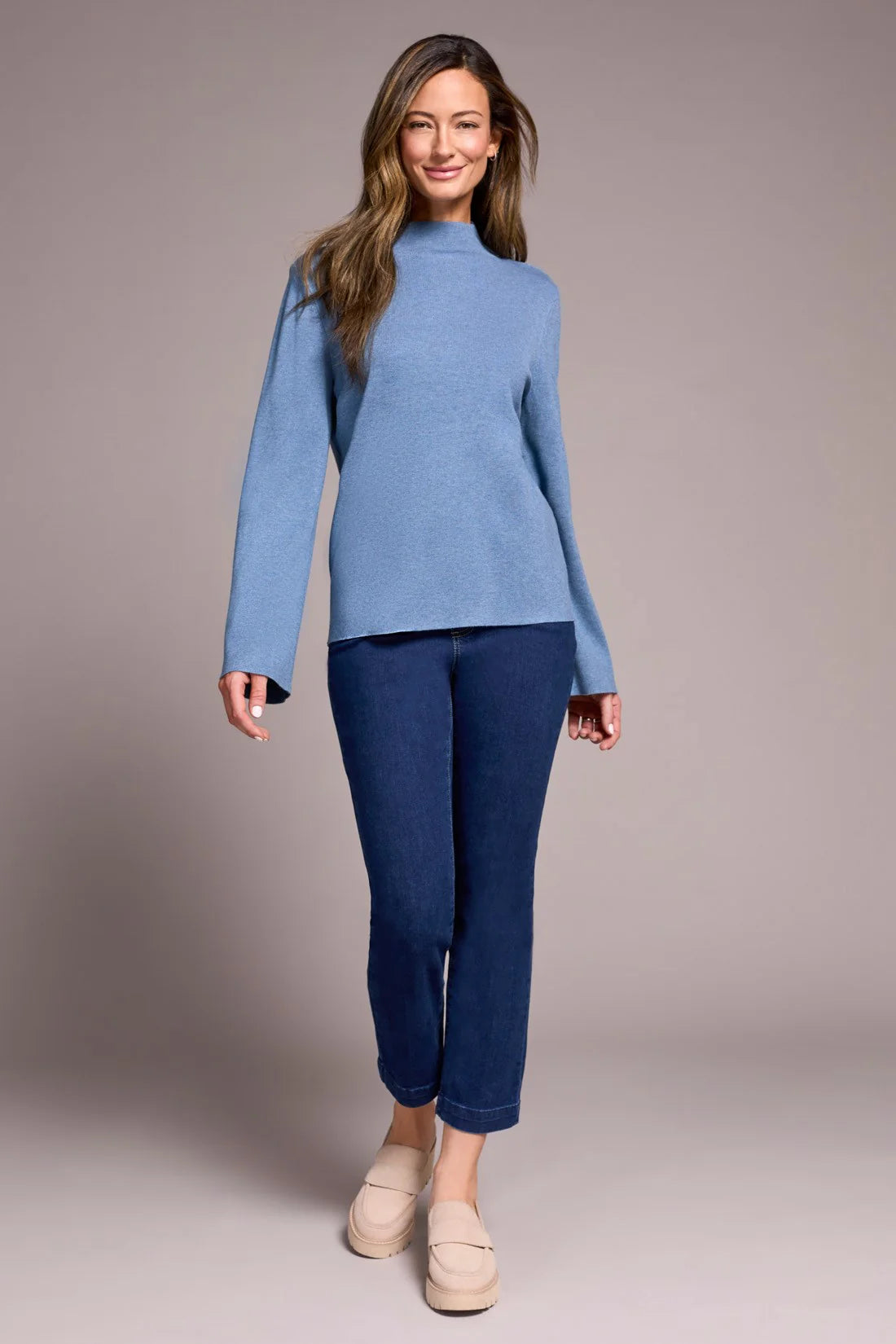 Tribal Long Sleeve Funnel Neck Sweater AQUA