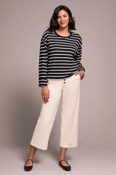 Tribal Long Sleeve Stripe Crew Neck Sweater BLK