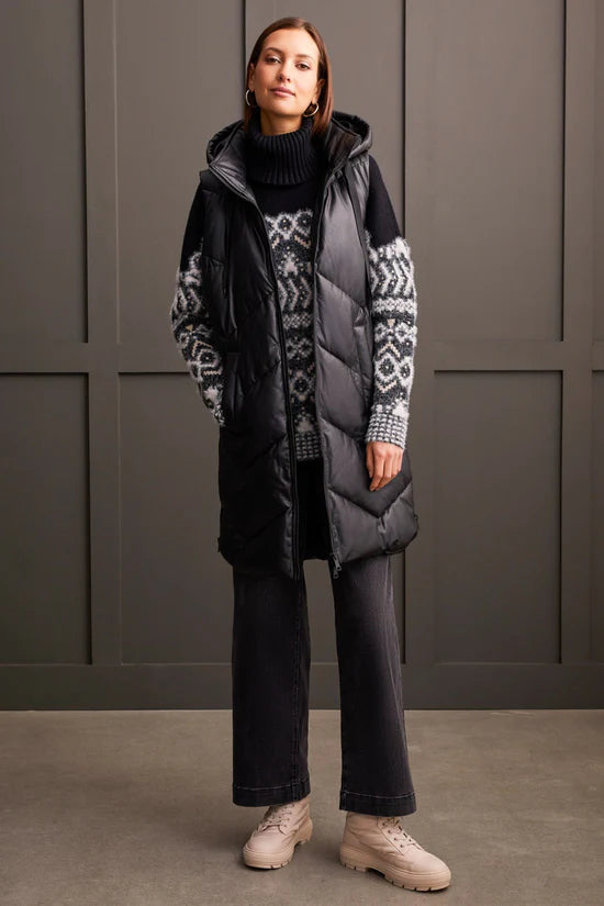 Tribal Long Puffer Vest BLK