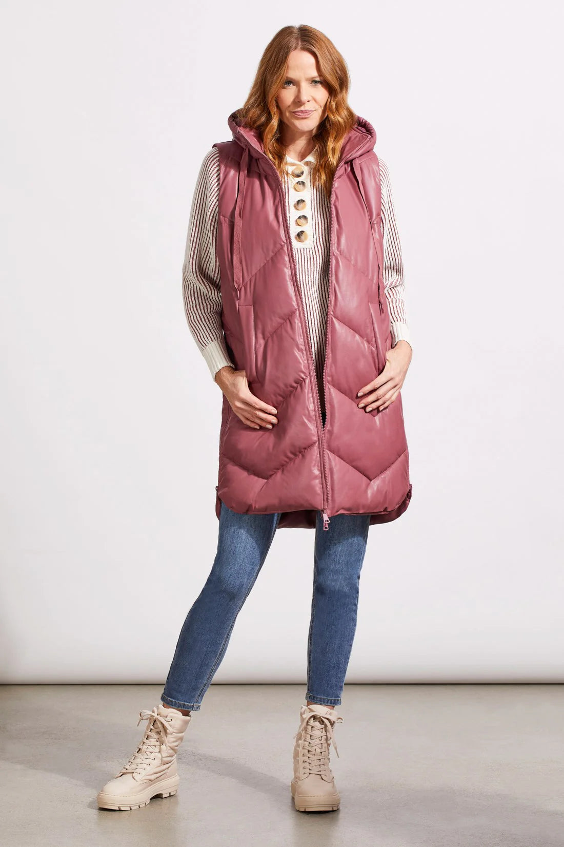 Tribal Long Puffer Vest DEEP ROSE