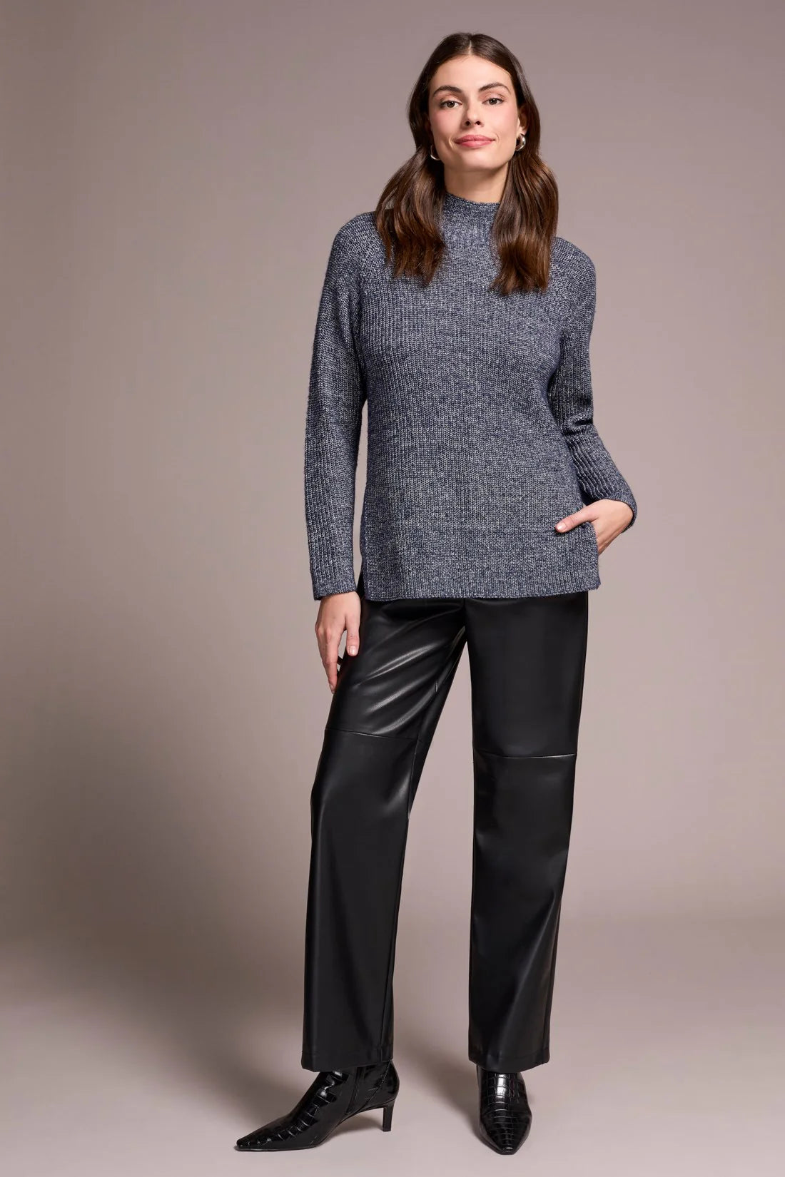 Tribal Mock Neck Heathered Knit Sweater H NIGHTFALL