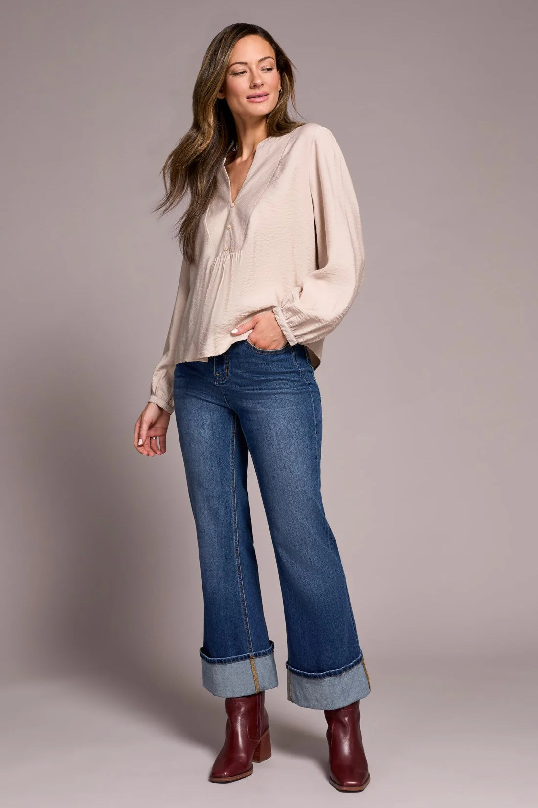 Tribal Notched Neck Blouse SANDSTONE