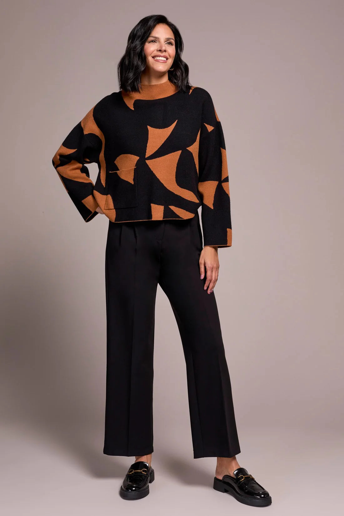Tribal Oversized Mock Neck Abstract Sweater BRAN