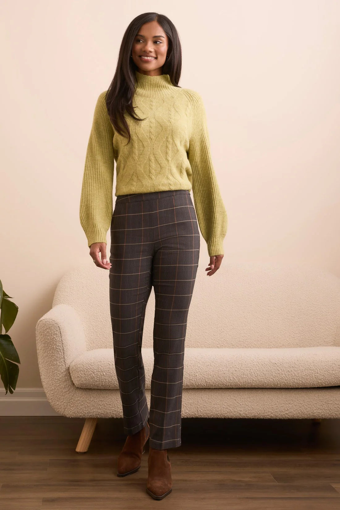 Tribal Bengaline Stretch Plaid Pull On Pants BLK