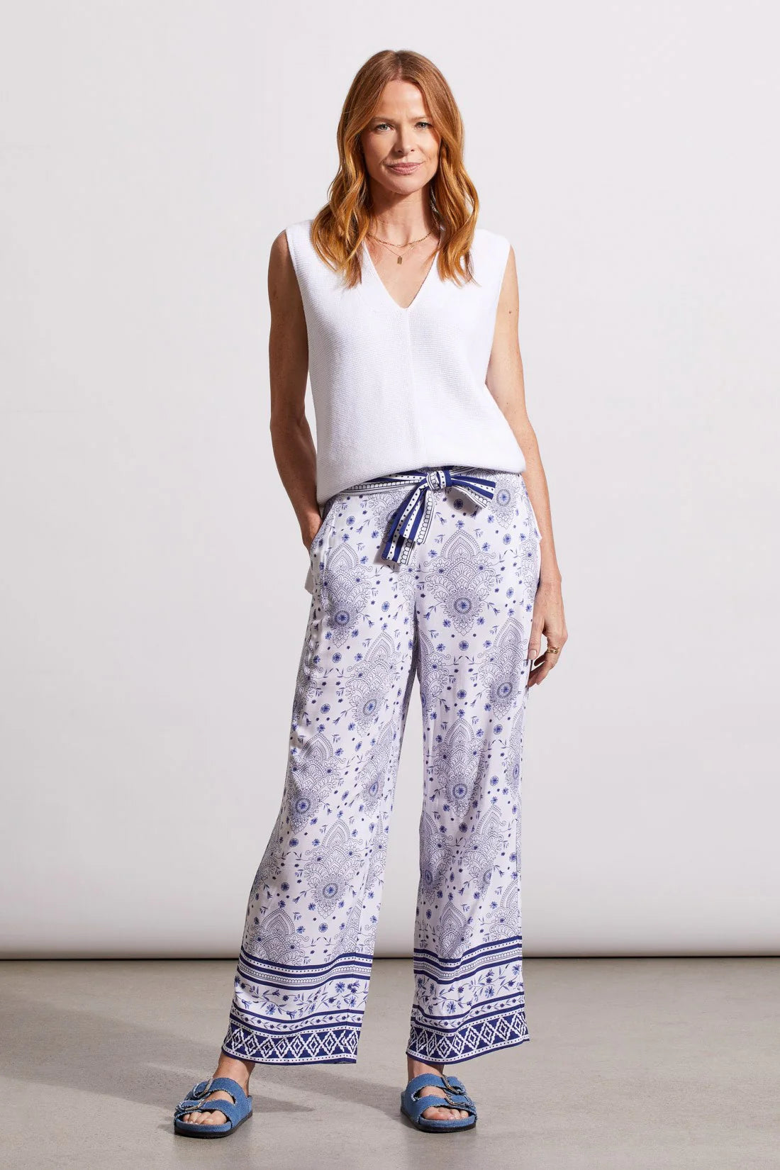 Tribal Printed Pull-On Ankle Pant BLUE
