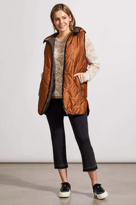 Tribal Reversible Hooded Puffer Vest WALNUT