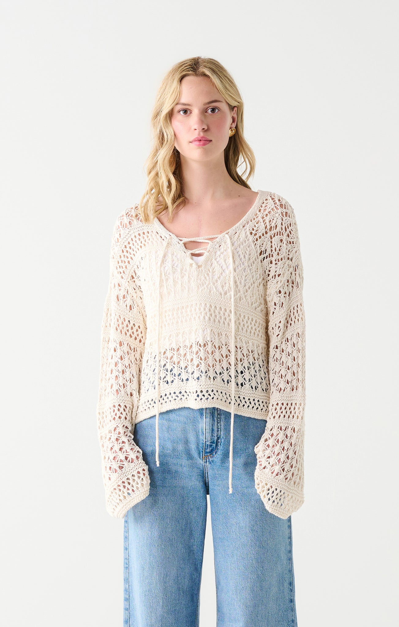 Dex Lace Up Crochet Sweater OWHT