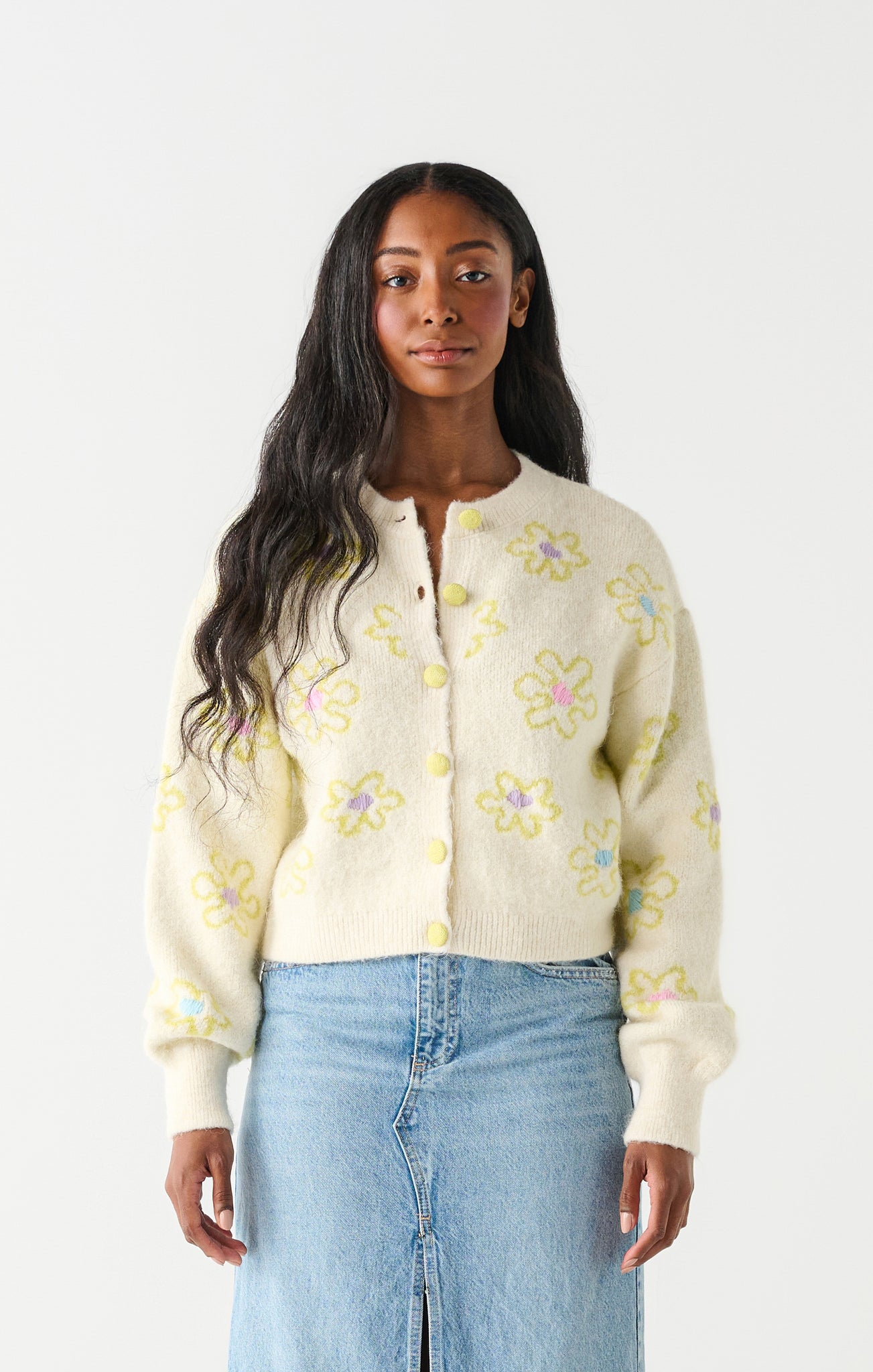 Dex Floral Embroidered Cardigan LIME