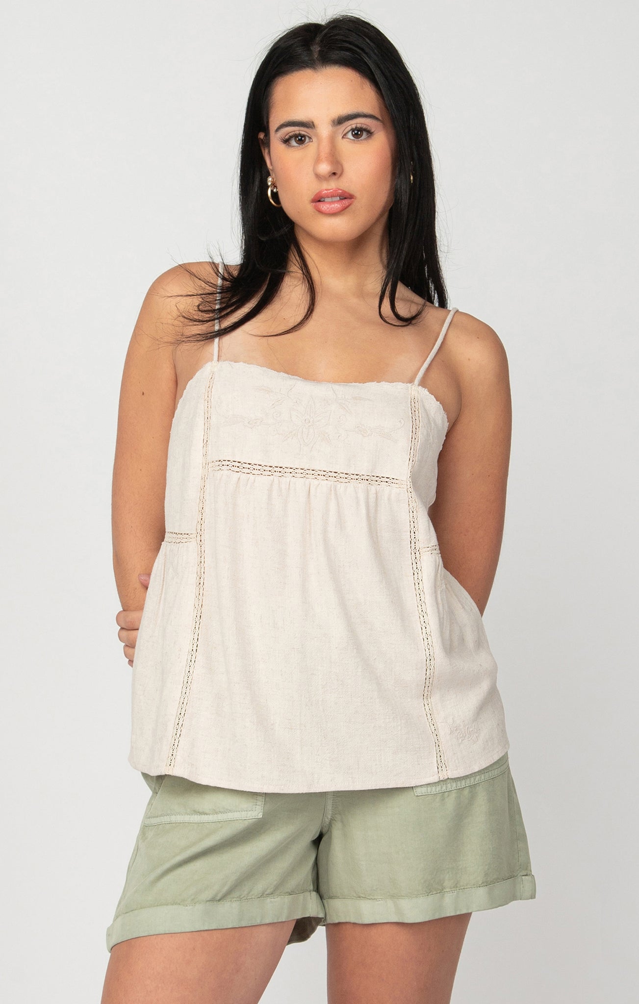 Dex Embroidered Linen Tank WHEAT