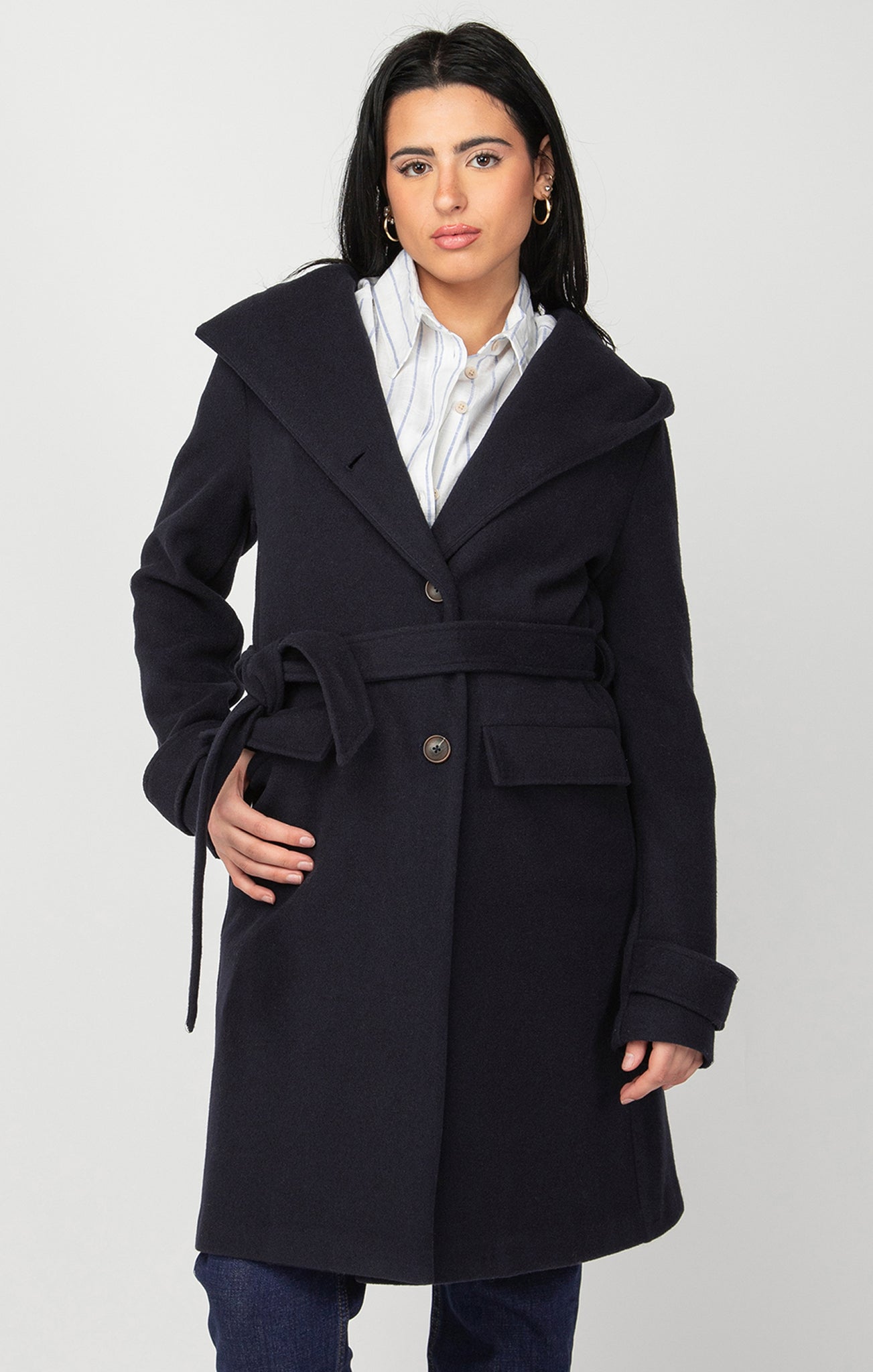 Black Tape Hooded Trench Jacket NVY