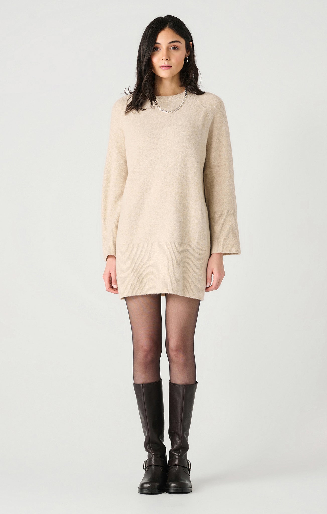 Dex Crew Neck L/S Mini Sweater Dress LT OAT