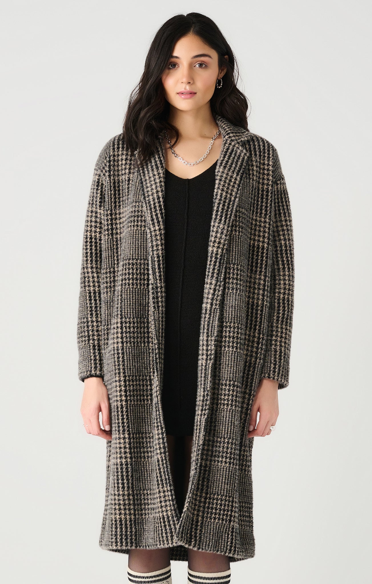 Dex Houndstooth Soft Knit Open Front Jacket GRY/BLK