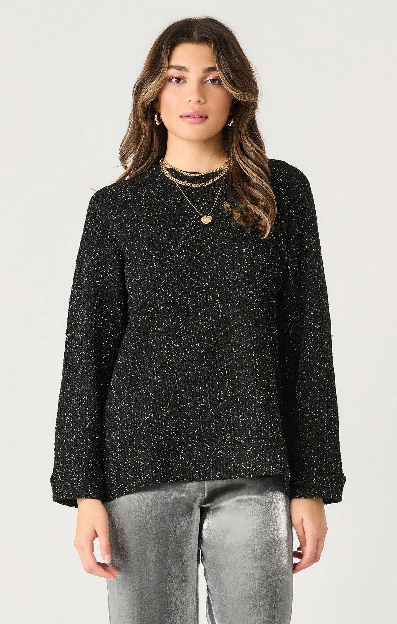 Dex Shimmer Oversized L/S Top BLK