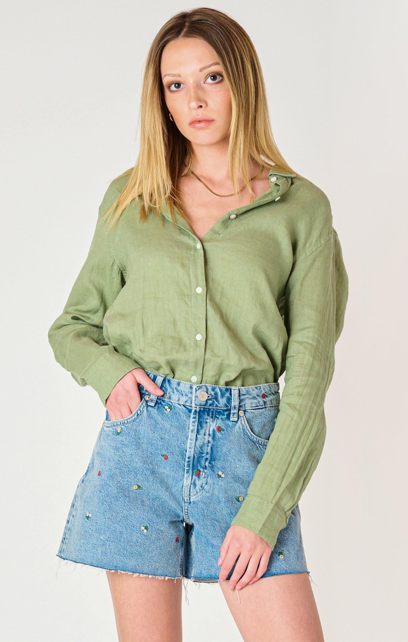 Dex Button Front L/S Blouse BASIL