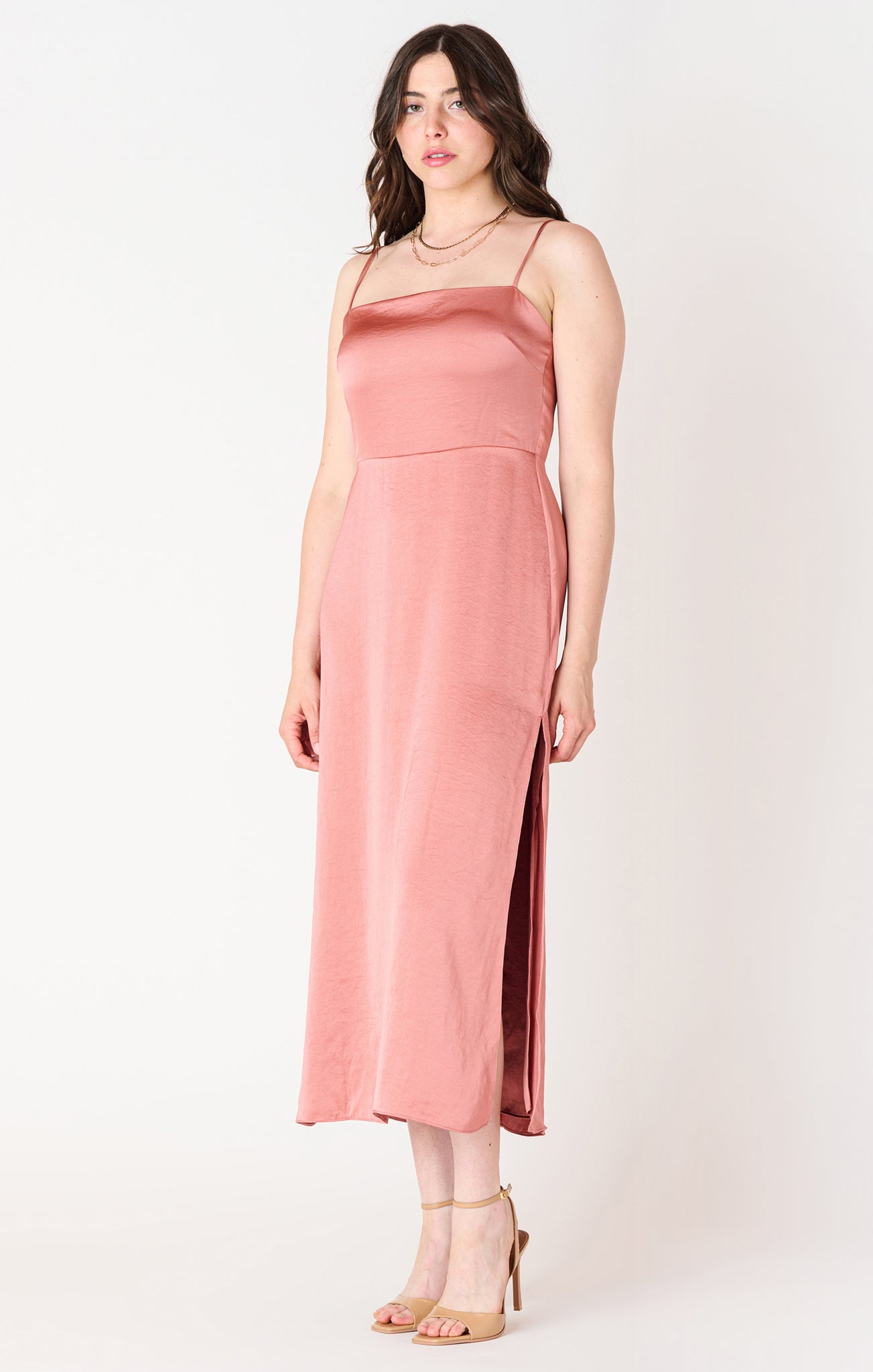 Black Tape Square Neck Satin Midi Dress ROSE