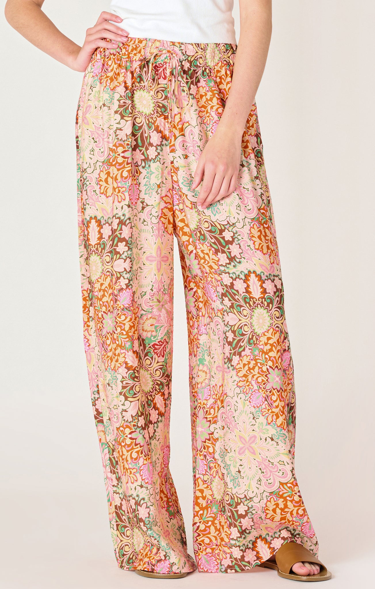 Dex Printed Wide Leg Flowy Pants MEDALLION FLORAL