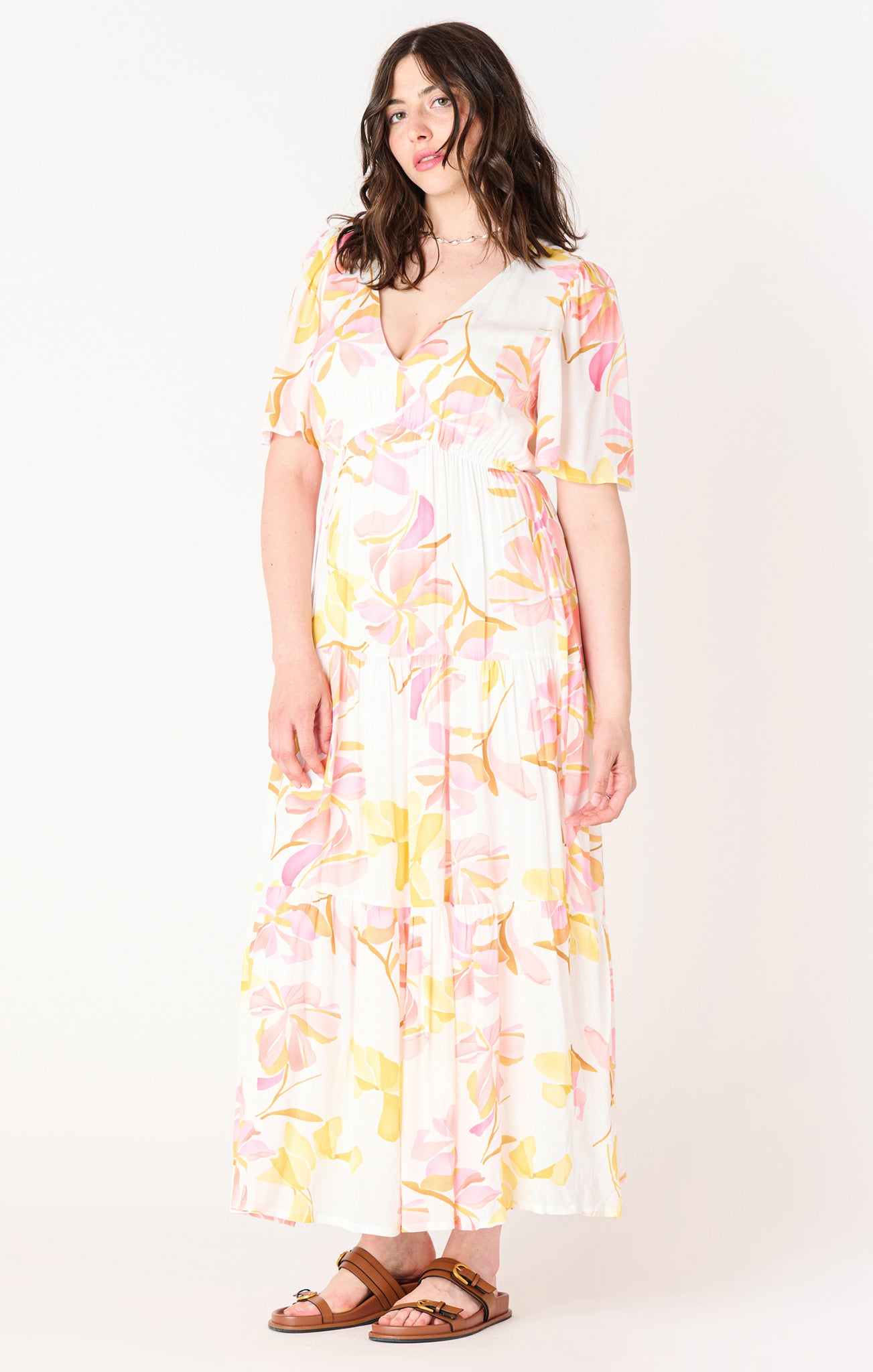 Black Tape Floral Flutter Sleeve Tiered Maxi Dress CRM