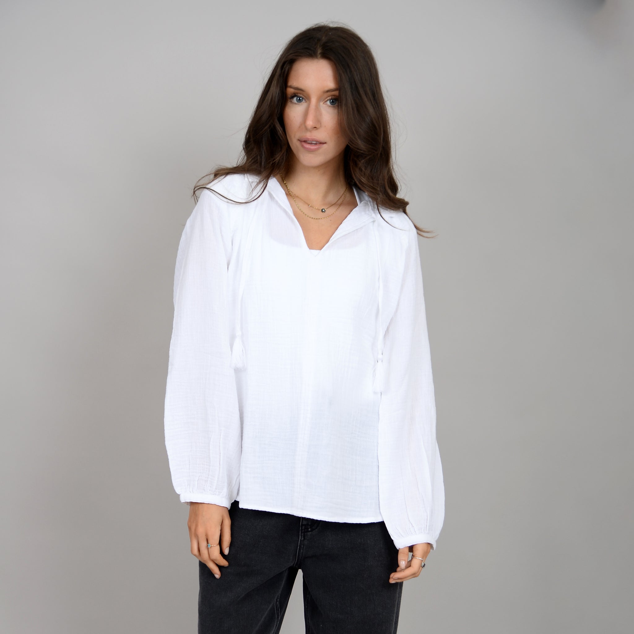 RD Style Milana Puff Sleeve L/S Vnck Top WHT