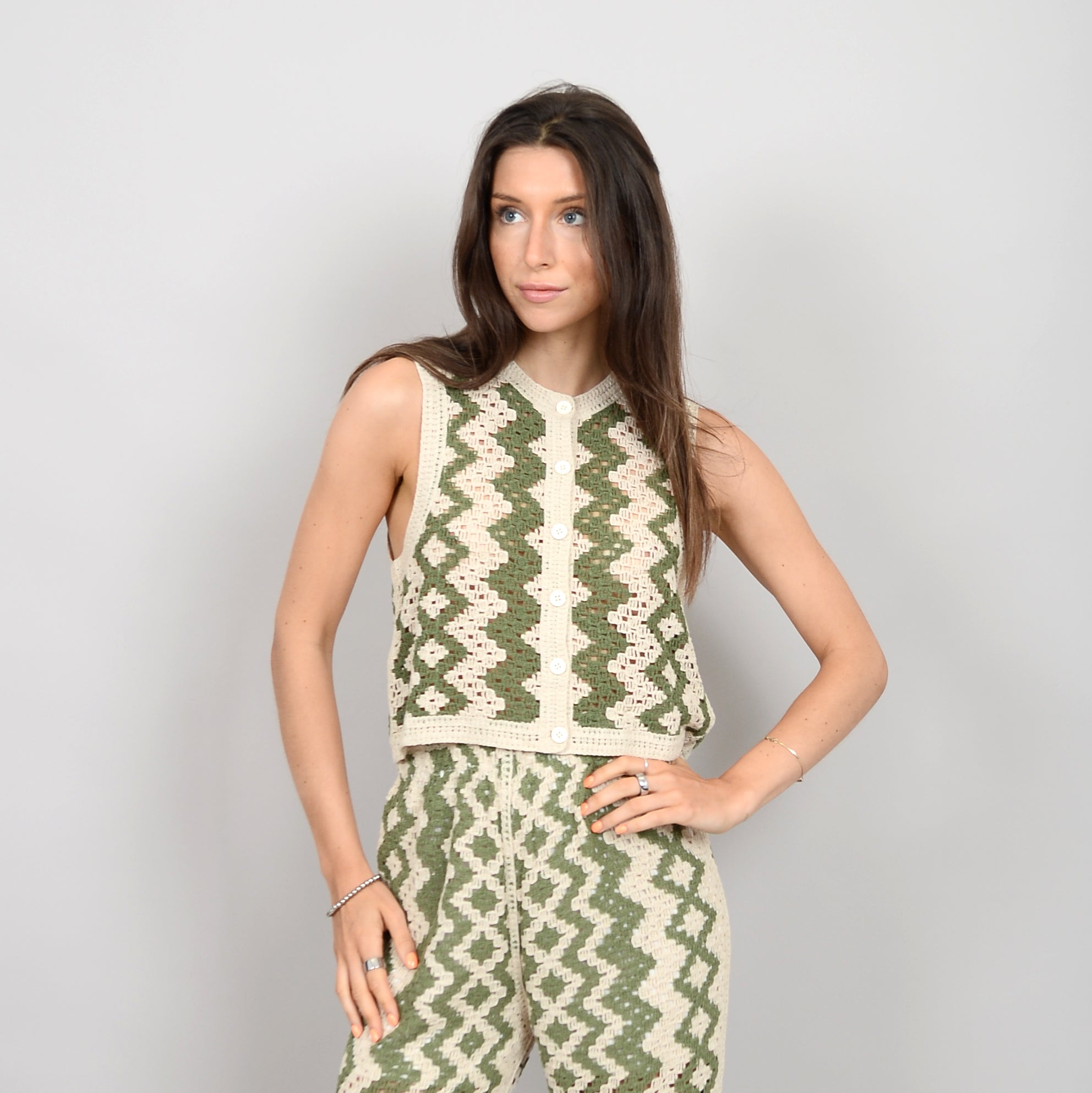 RD Style Chevron Knit Vest GRN/CRM
