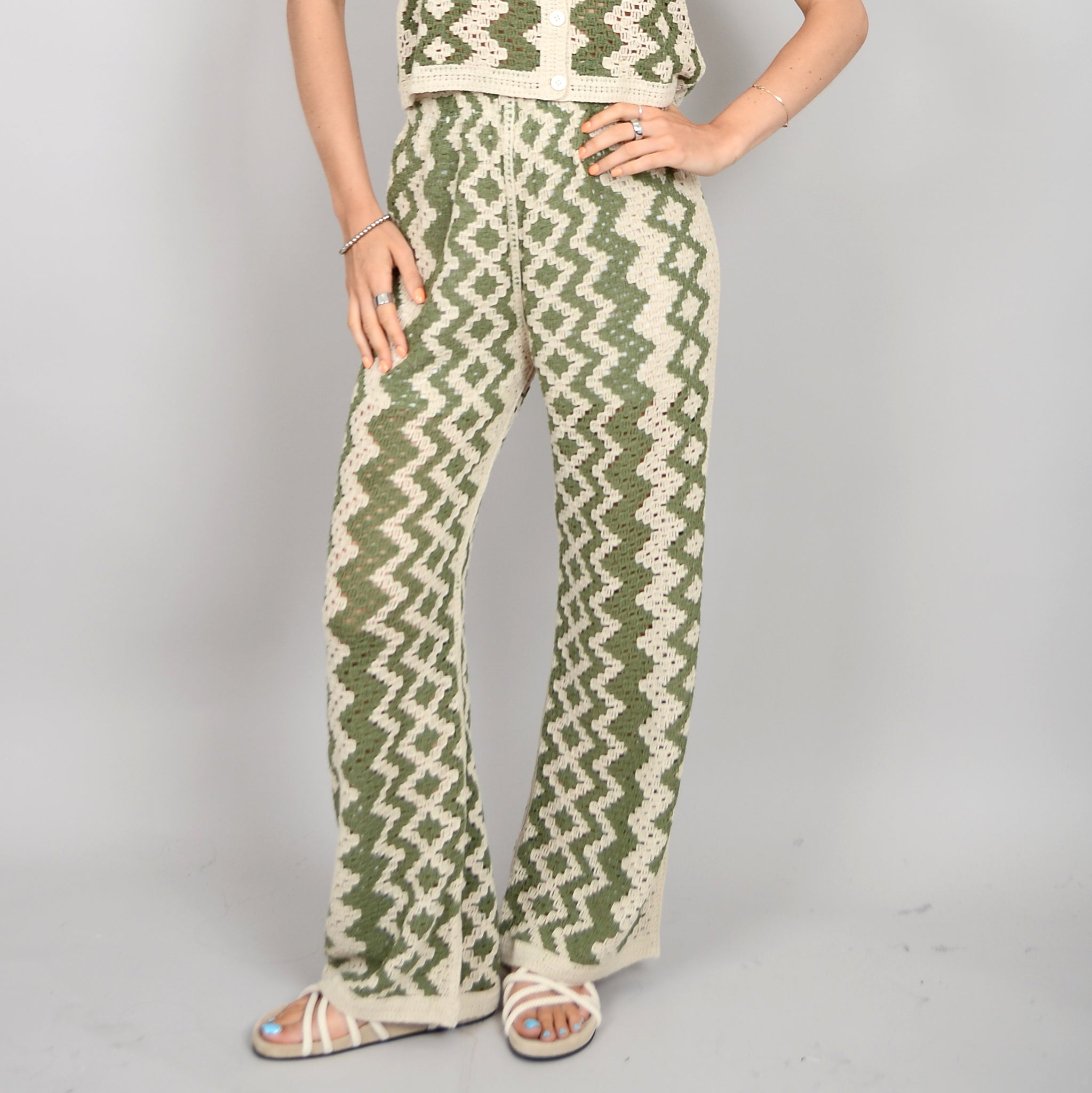 RD Style Chevron Knit Pants GRN/NAT