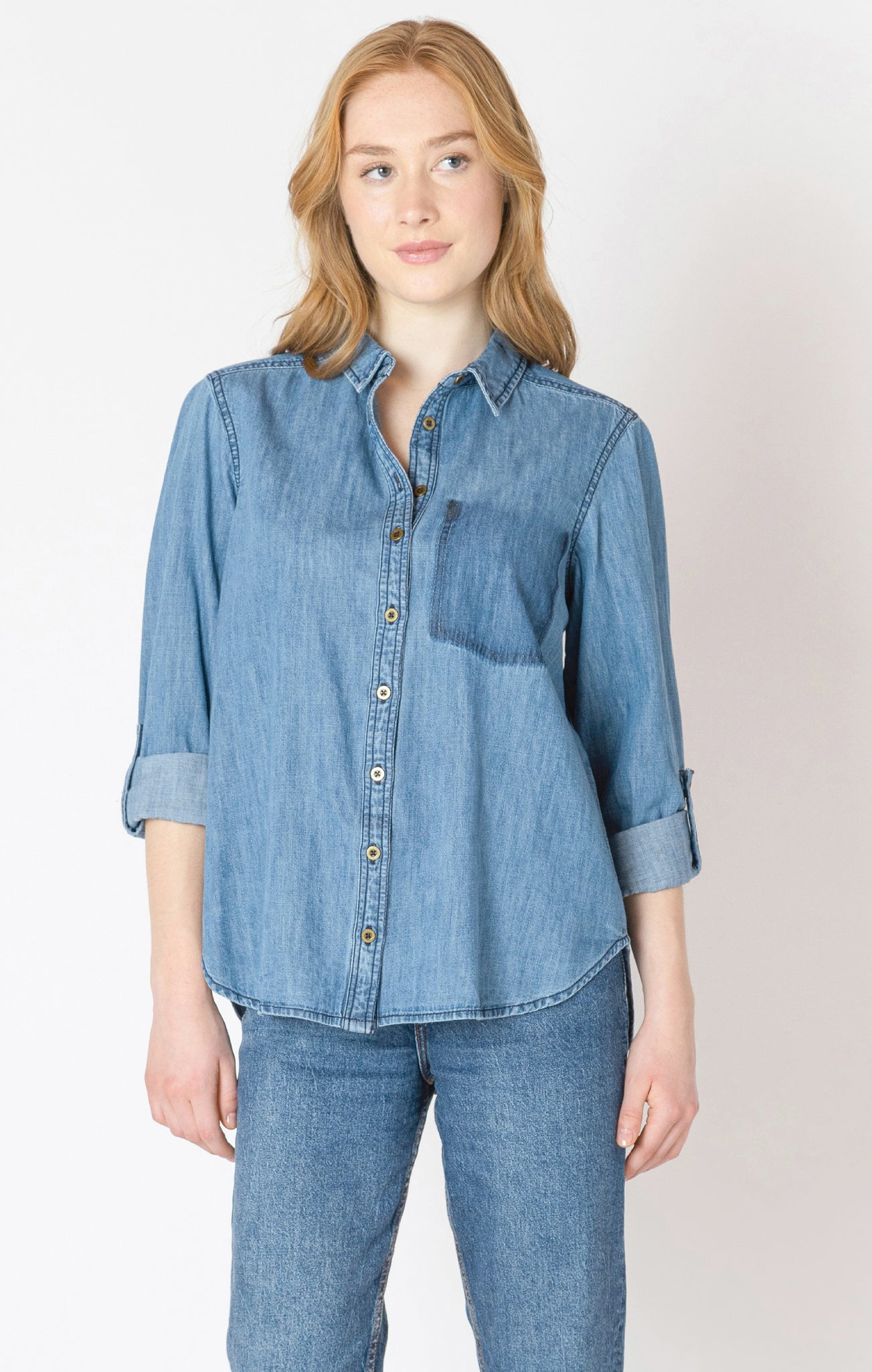 Dex Washed Pocket Button Front Denim Shirt DNM