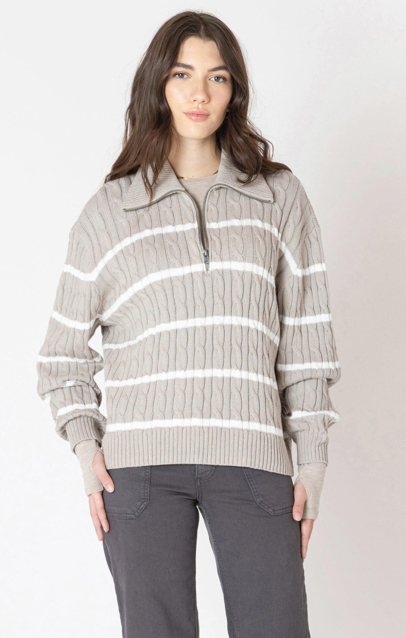 Dex Cable Half Zip Sweater LT TAU