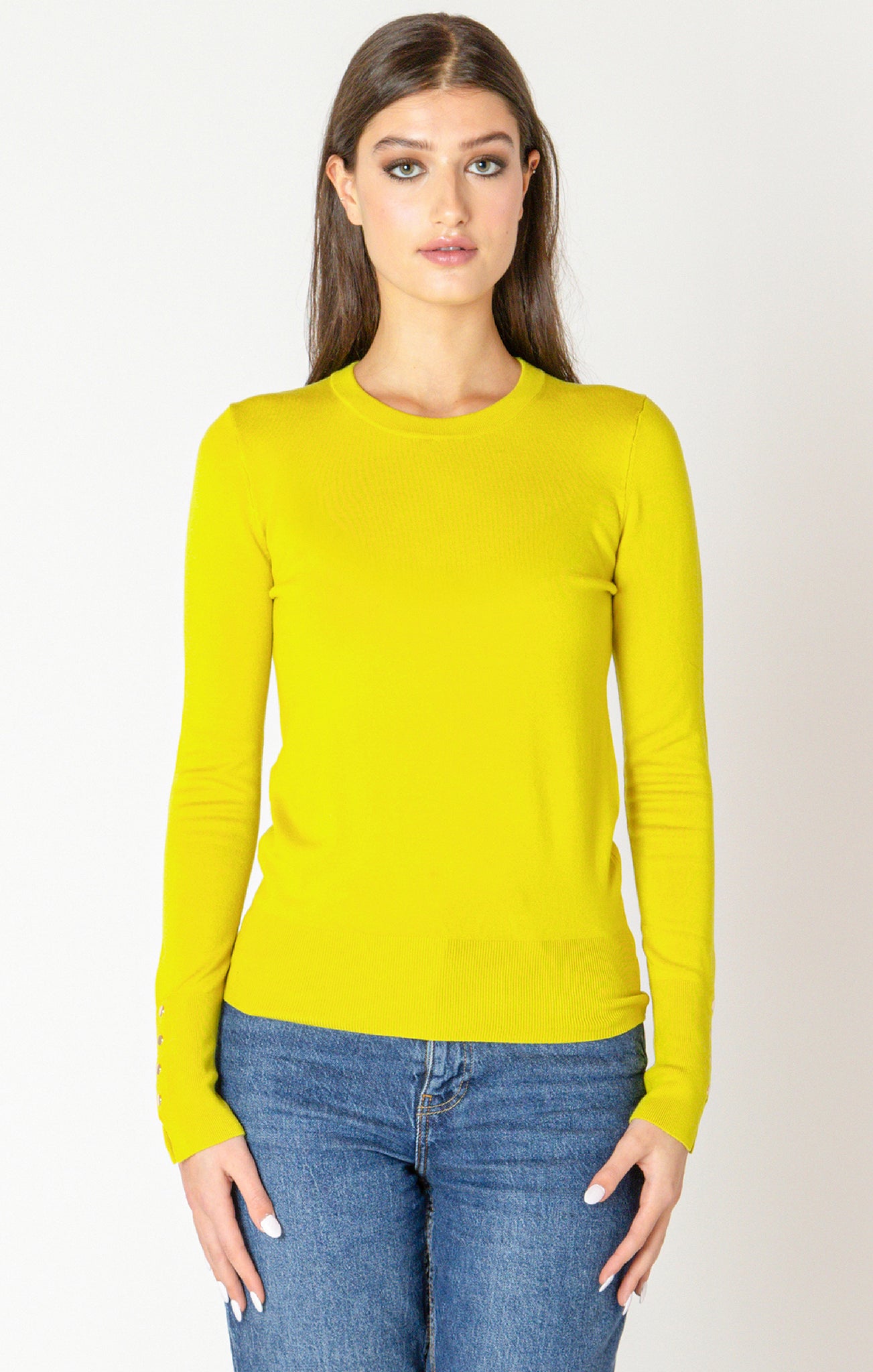 Black Tape Button Cuffed Light Weight Sweater LIMELIGHT
