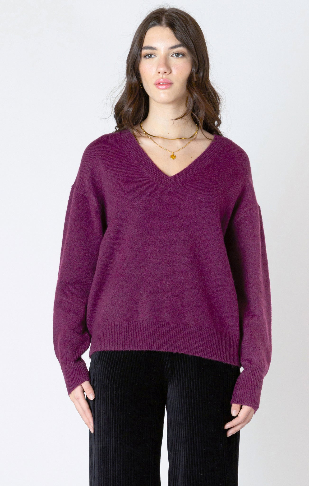 Dex Super Soft V Neck Sweater PLUM