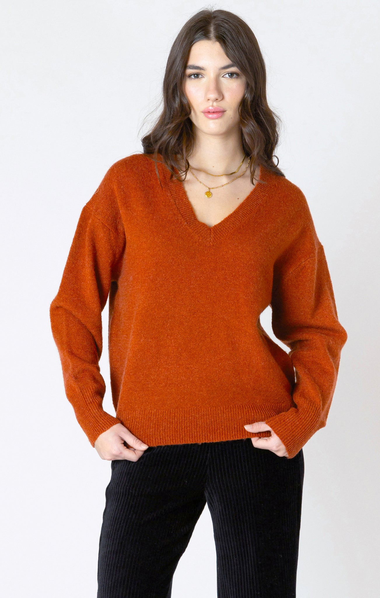 Dex Super Soft V Neck Sweater BURNT ORG