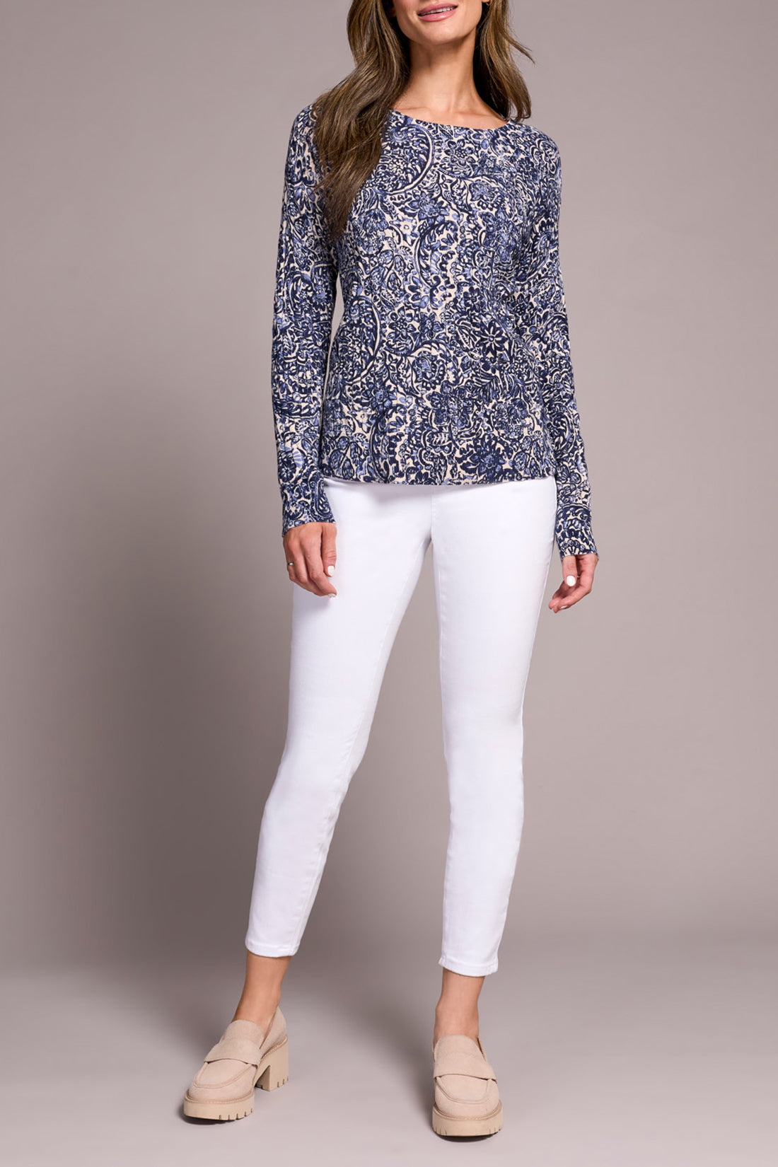 Tribal Paisley Long Sleeve Light Sweater SAPPHIRE