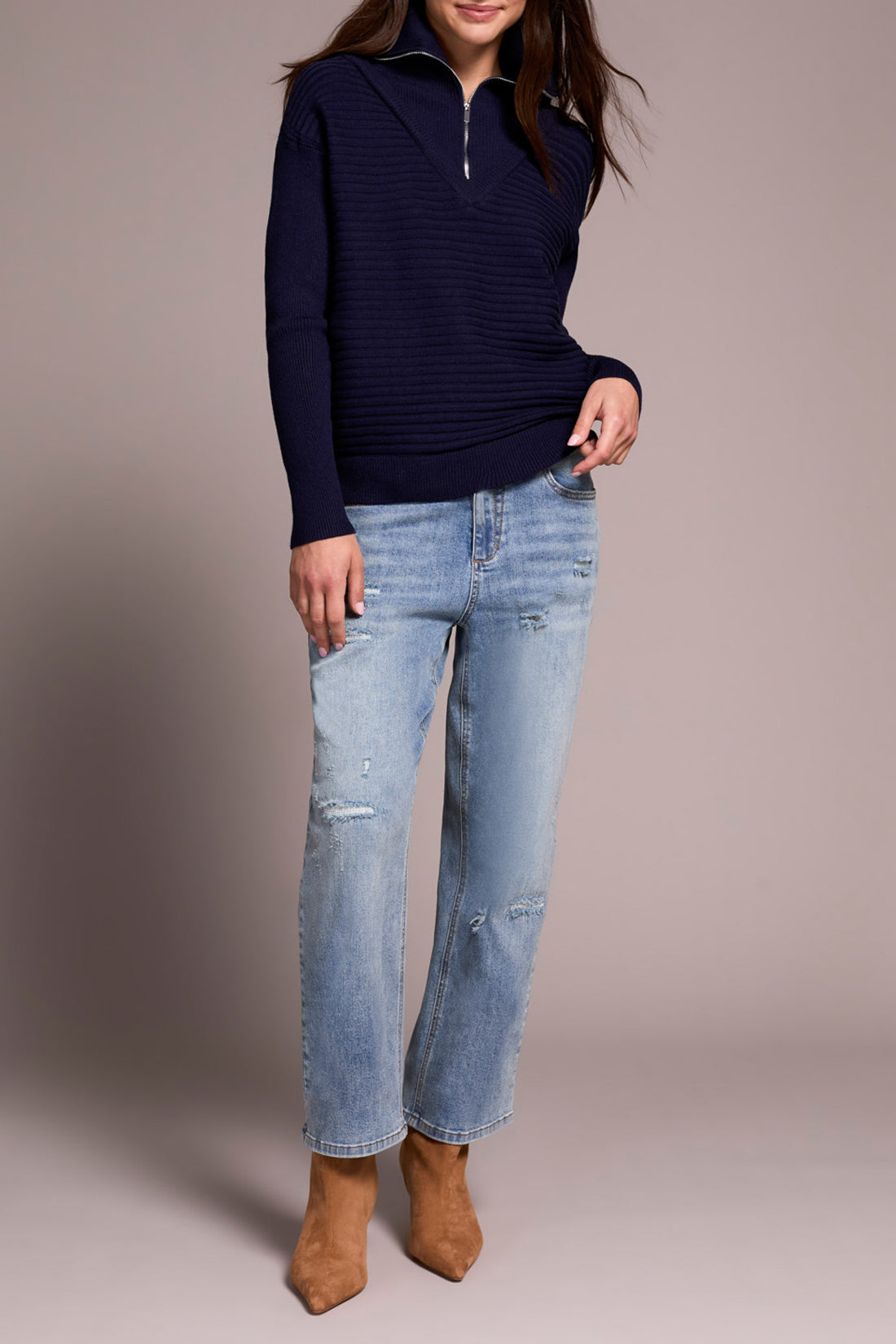 Tribal Zip Up V-Neck Sweater NIGHTFALL