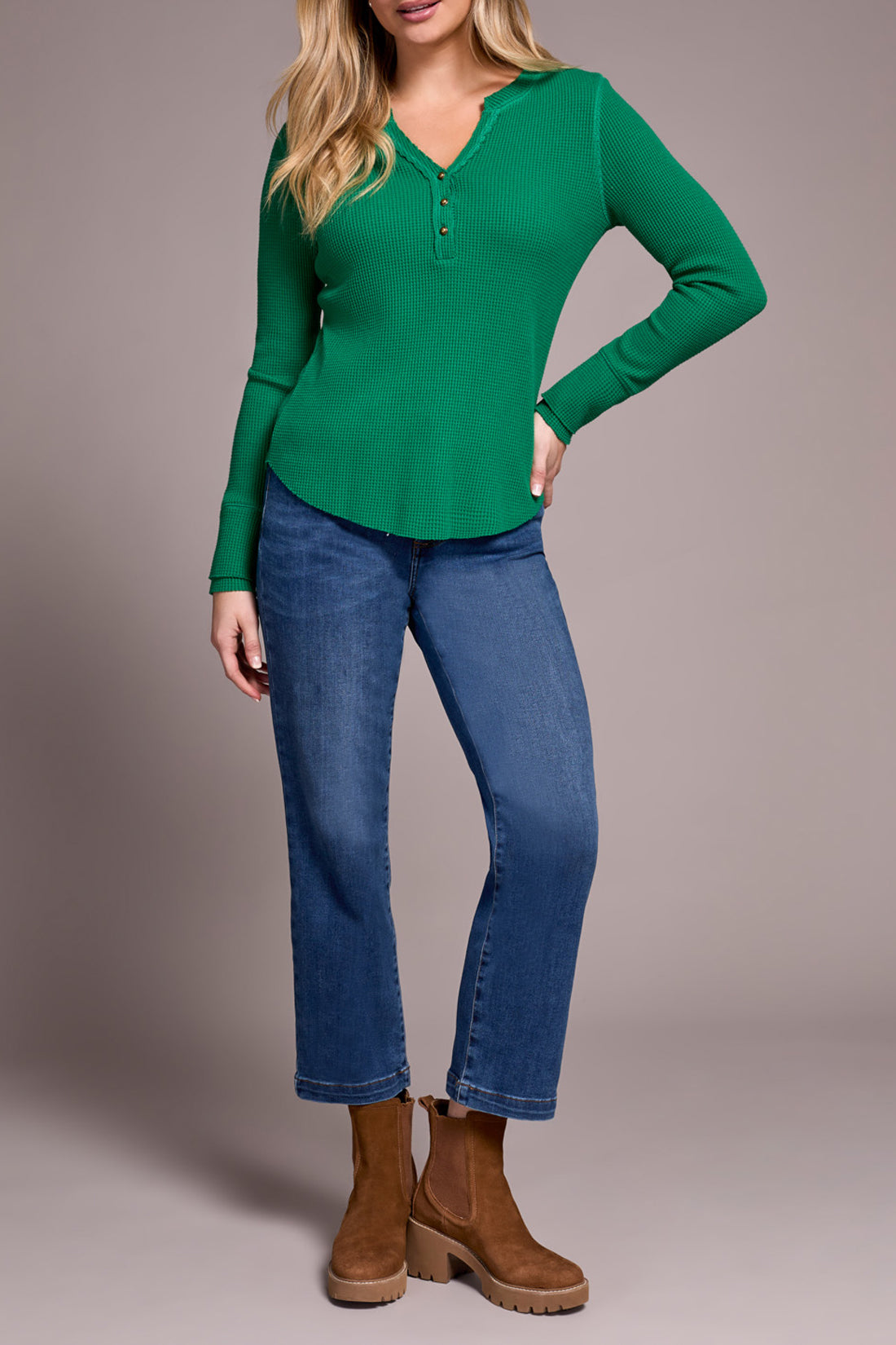 Tribal Henley Button Front Top FIELDGREEN