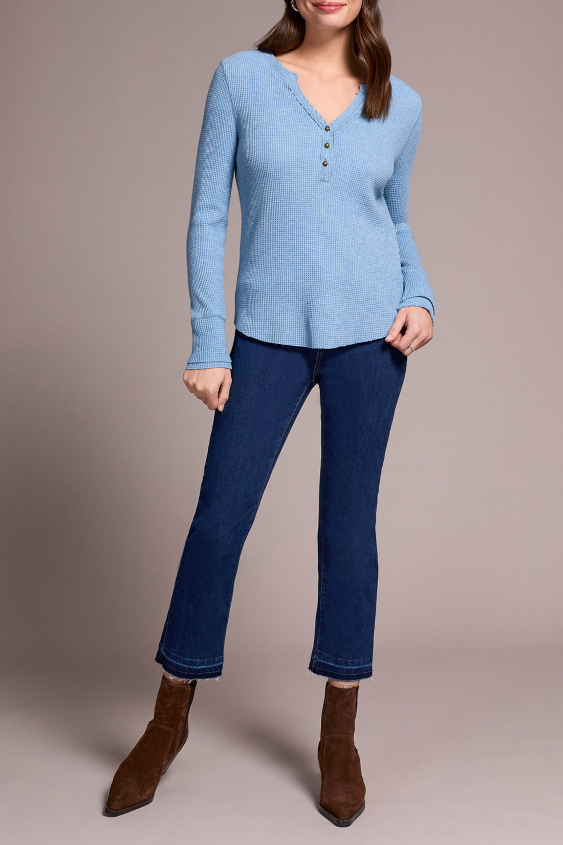 Tribal Henley Button Front Top H DENIM