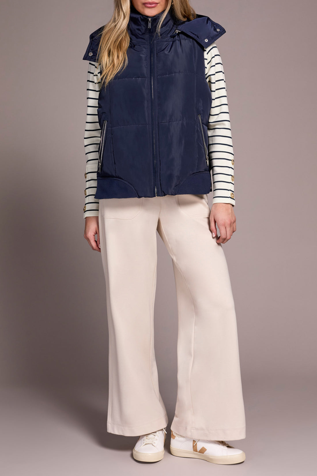 Tribal Quilted Removable Hood Vest SAPPHIRE