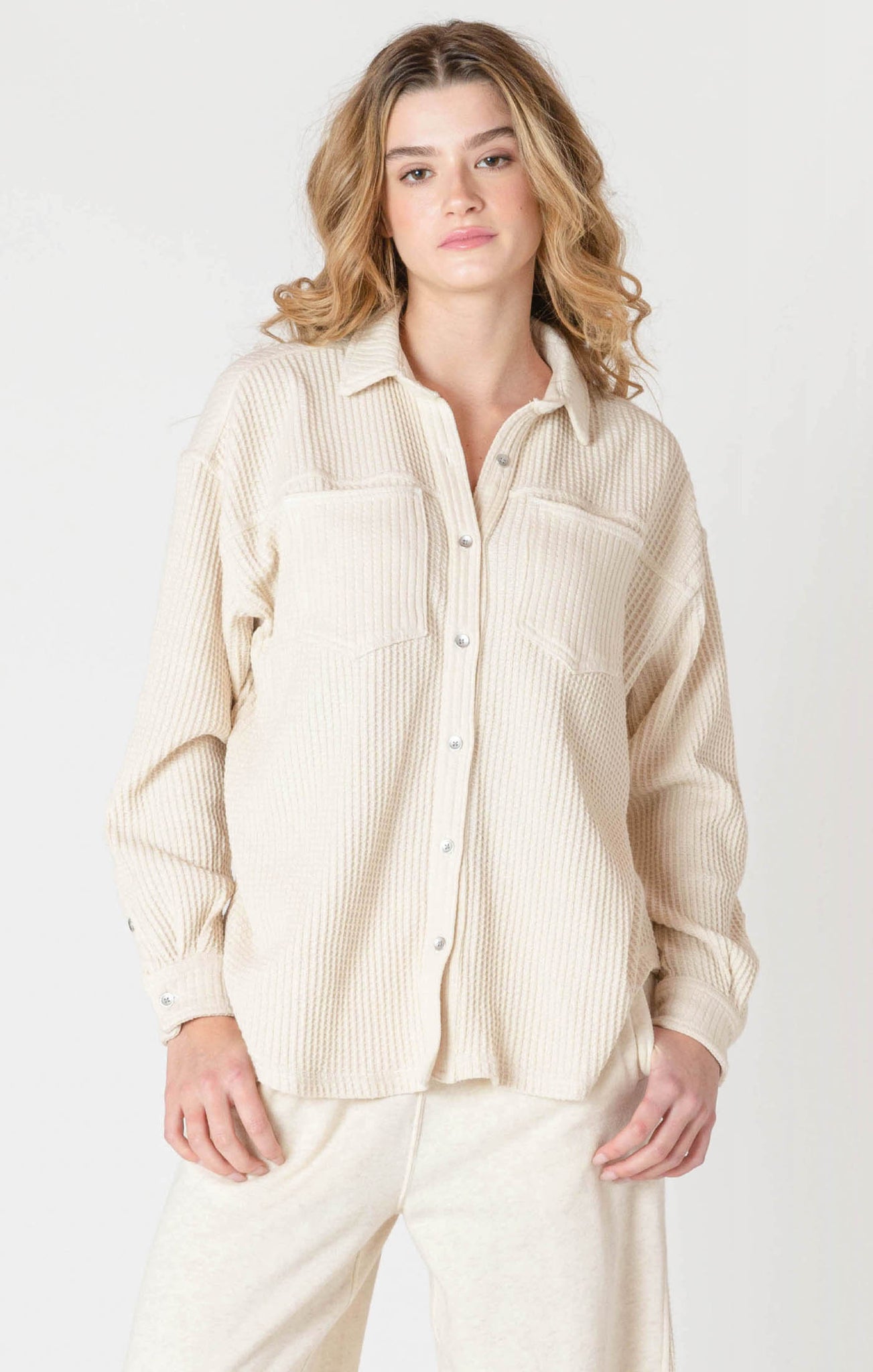 Room 34 Thermal Long Sleeve Button Front CAKE BATTER