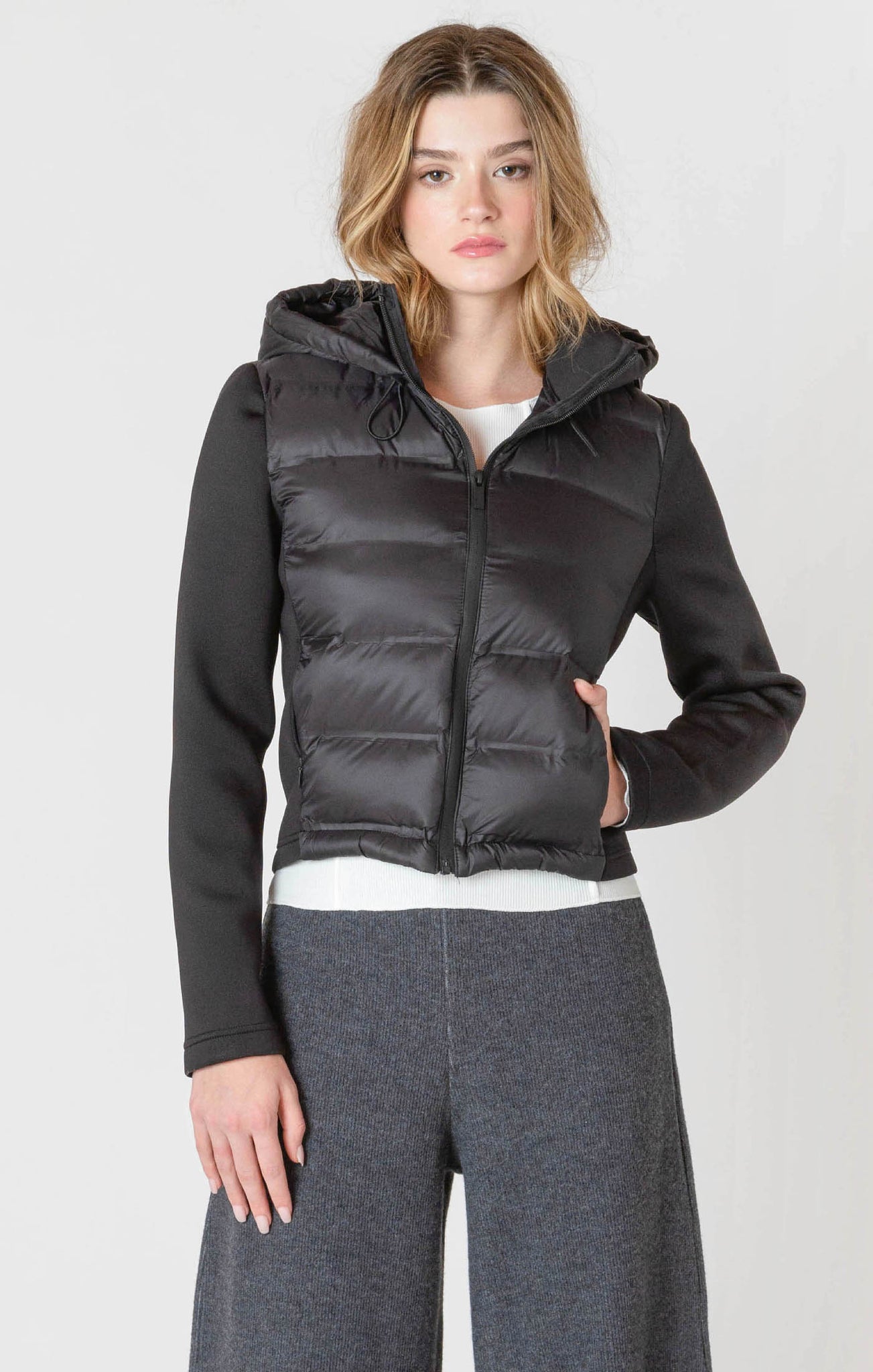 Room34 Mixed Fabric Puffer Jacket BLK