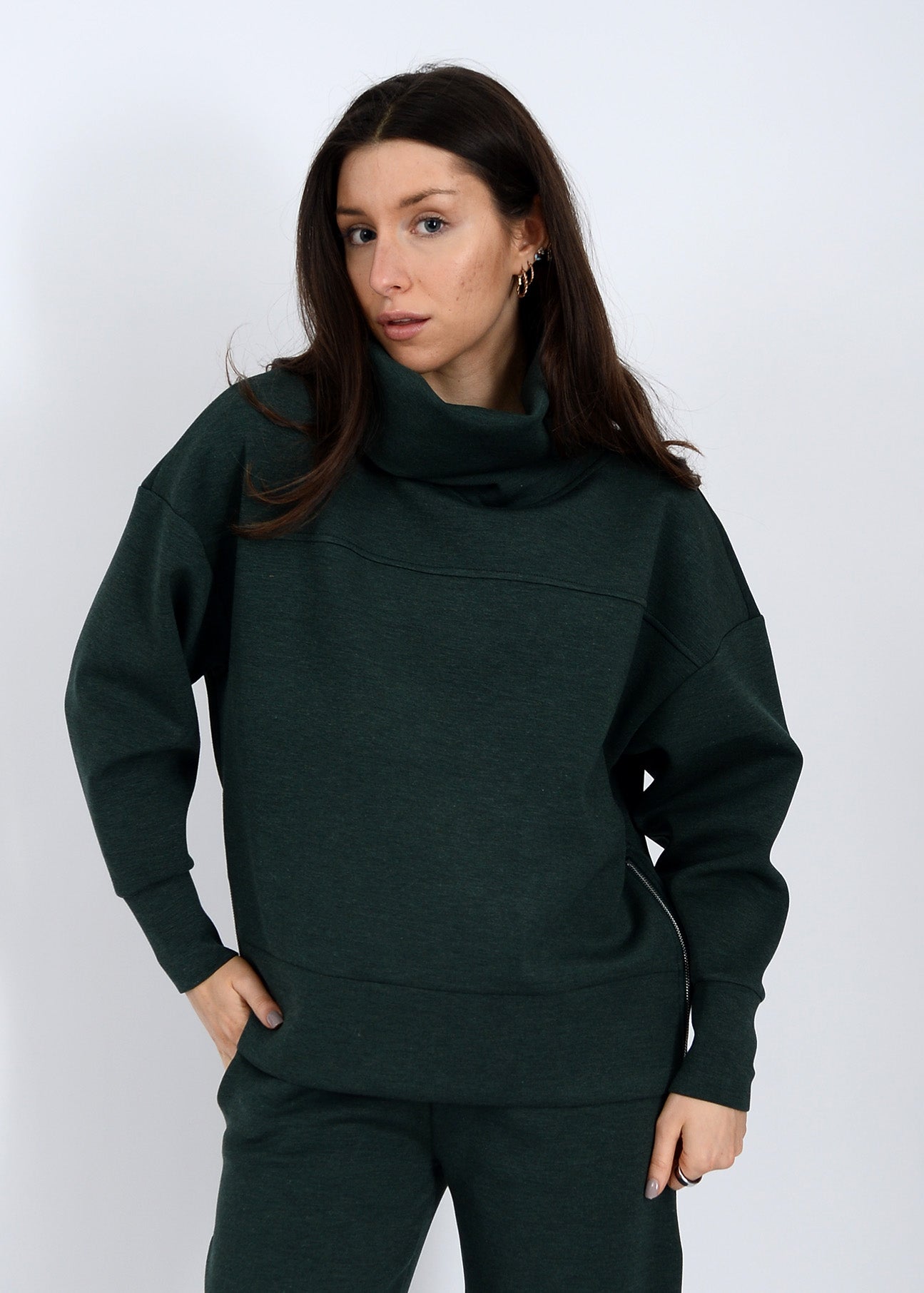 RD Style Fillana Soft Knit Foldover Neck Sweatshirt PINE