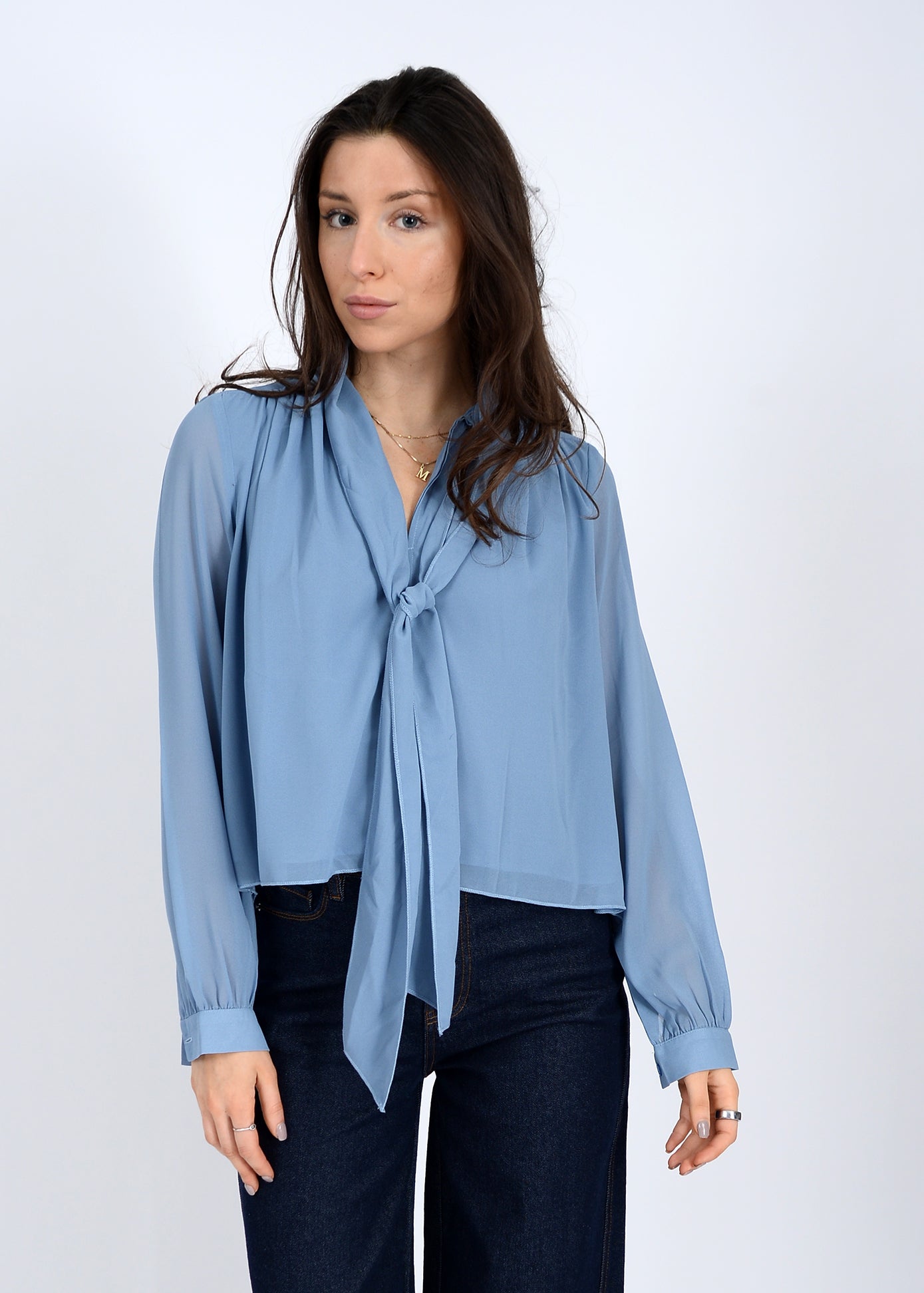RD Style Rae V Neck Tie Front Top BLUE