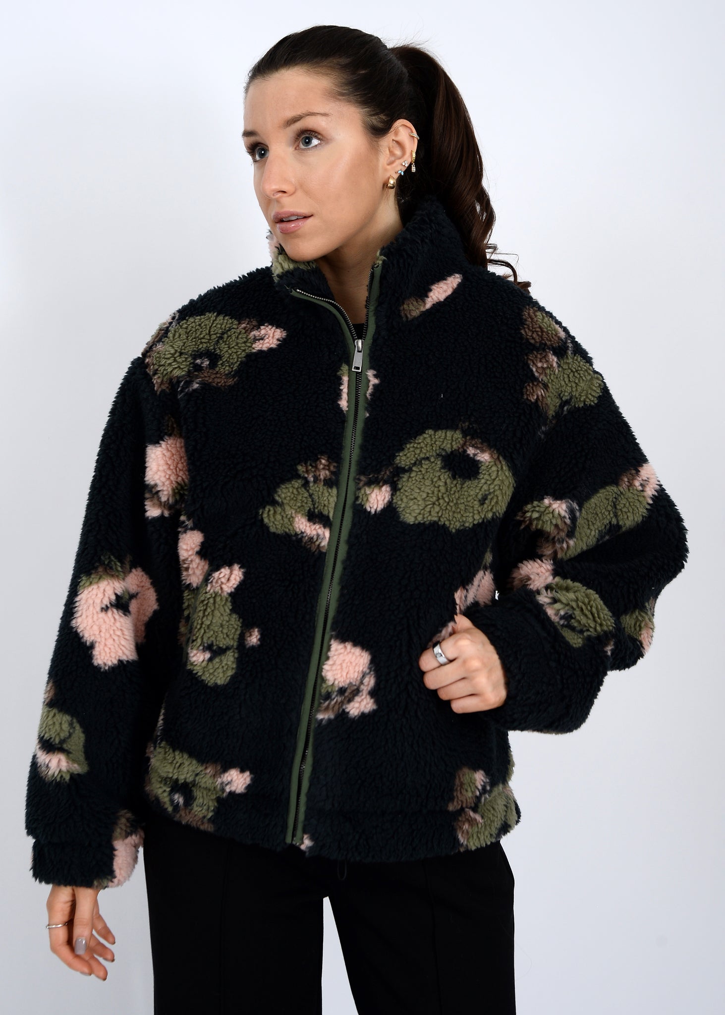 RD Style Whistler Sherpa Front Zip Jacket GRN